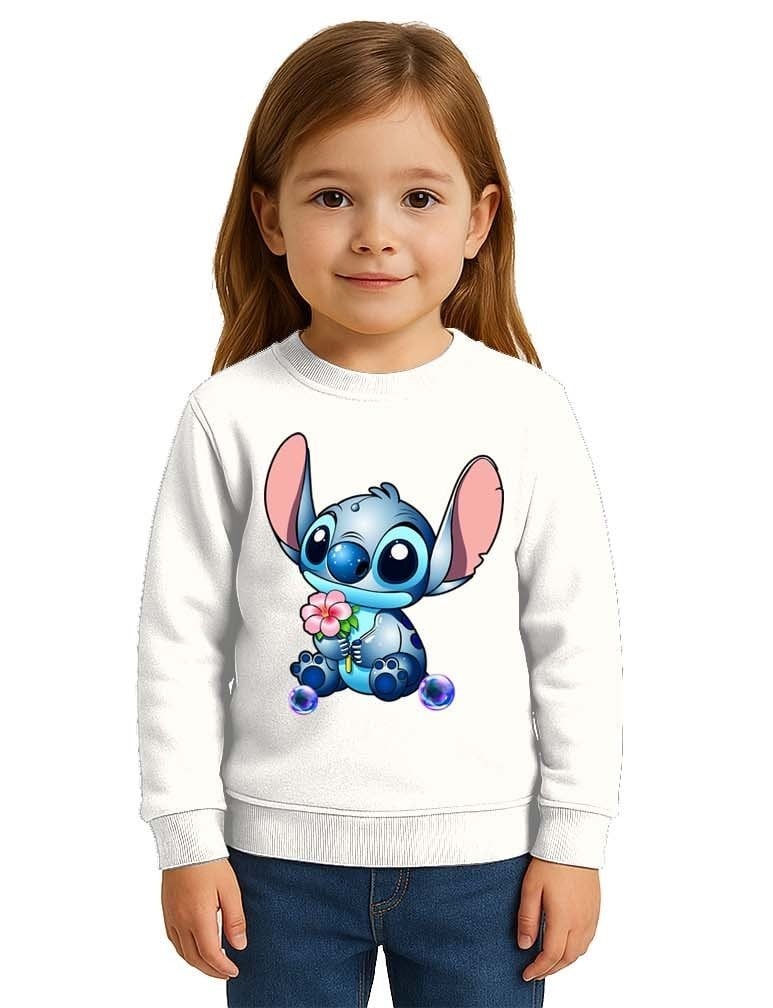 Unisex Stitch Baskılı Çocuk Swaetshirt 3 İplik Şardonlu