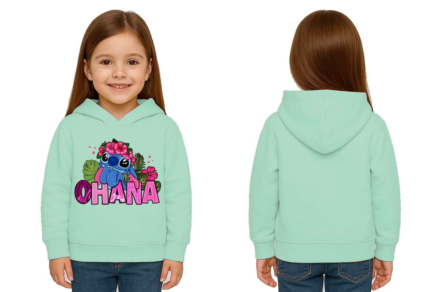 Unisex Stitch Baskılı Çocuk Swaetshirt Baskılı Kapüşonlu 3 İplik Şardonlu