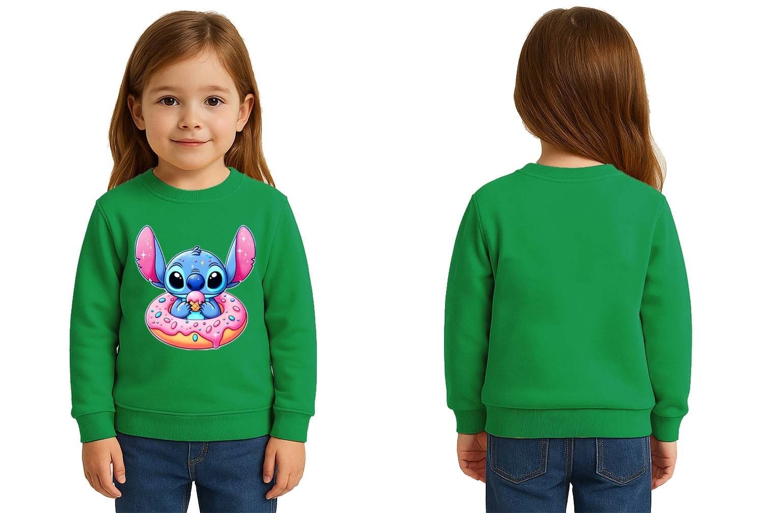 Unisex Stitch Baskılı Çocuk Swaetshirt 3 İplik Şardonlu