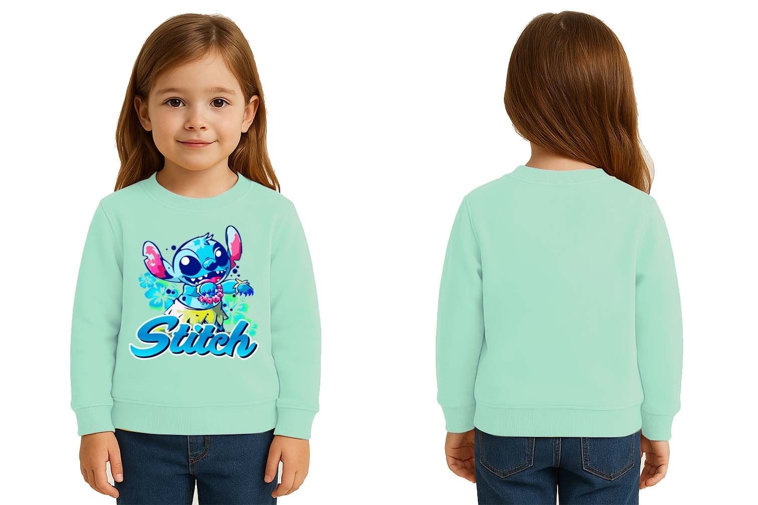 Unisex Stitch Baskılı Çocuk Swaetshirt 3 İplik Şardonlu