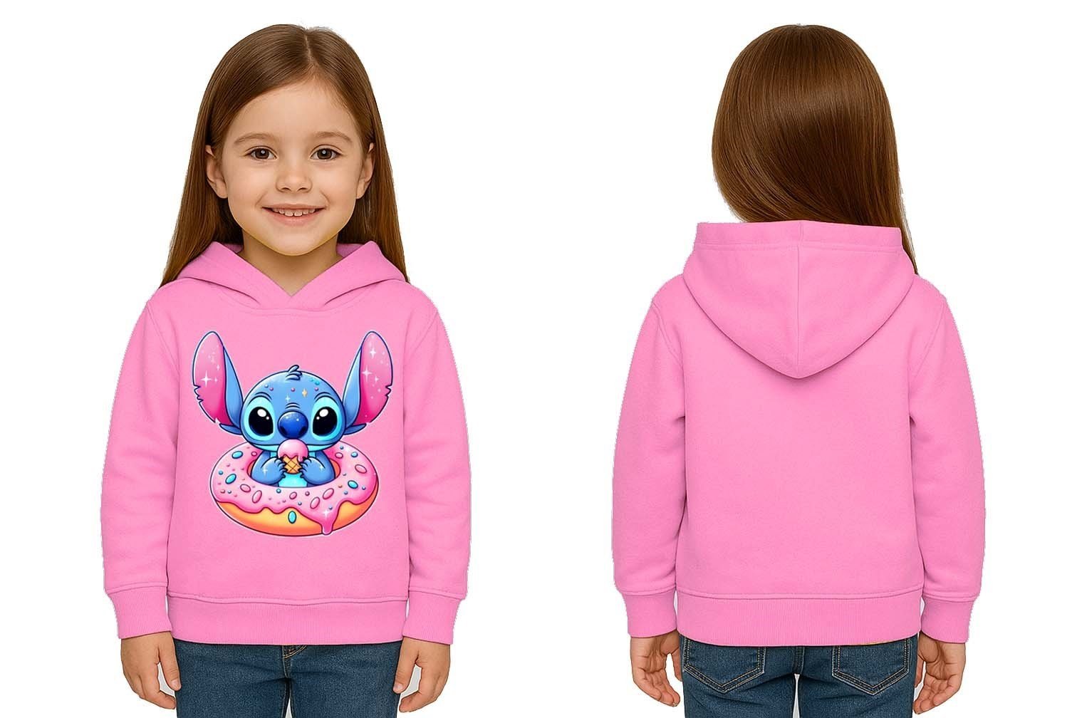 Unisex Stitch Baskılı Çocuk Swaetshirt Baskılı Kapüşonlu 3 İplik Şardonlu