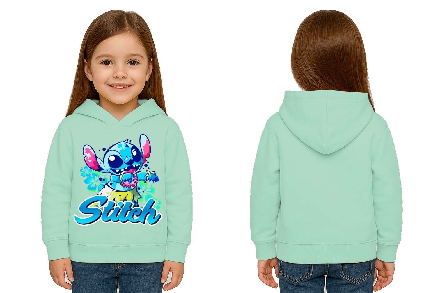 Unisex Stitch Baskılı Çocuk Swaetshirt  Baskılı Kapüşonlu 3 İplik Şardonlu