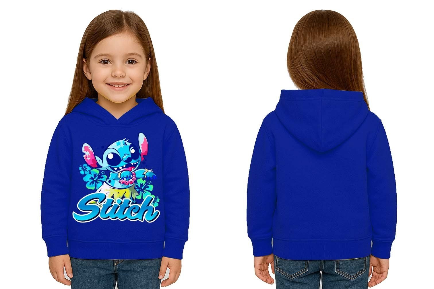 Unisex Stitch Baskılı Çocuk Swaetshirt  Baskılı Kapüşonlu 3 İplik Şardonlu