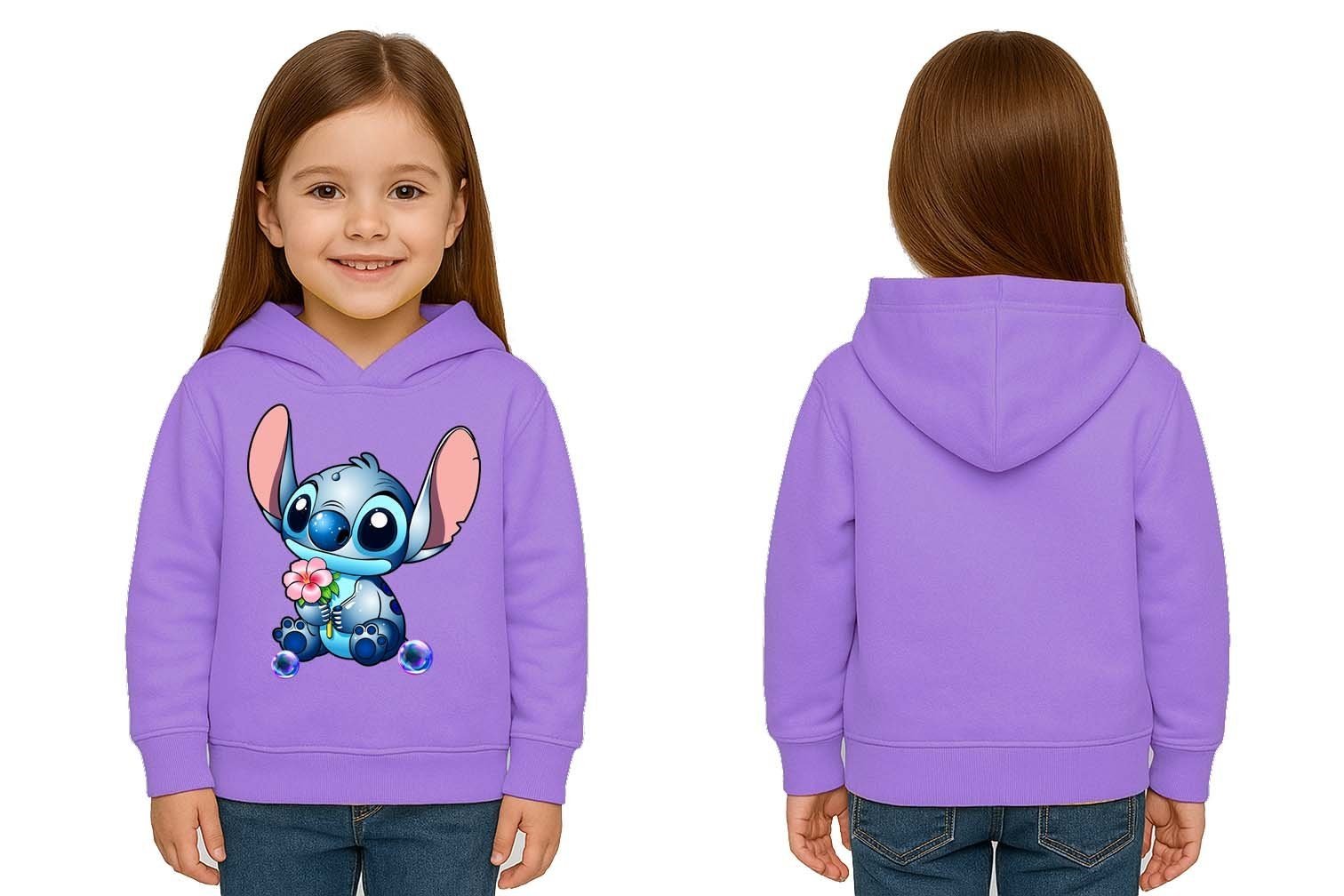 Unisex Stitch Baskılı Çocuk Swaetshirt Baskılı Kapüşonlu 3 İplik Şardonlu