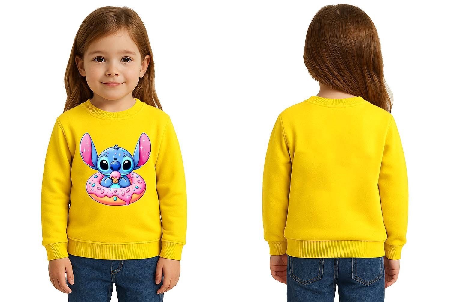 Unisex Stitch Baskılı Çocuk Swaetshirt 3 İplik Şardonlu