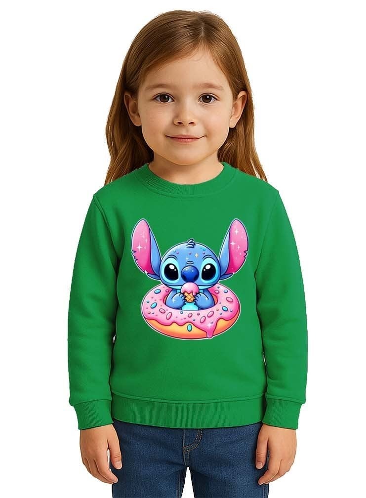 Unisex Stitch Baskılı Çocuk Swaetshirt 3 İplik Şardonlu