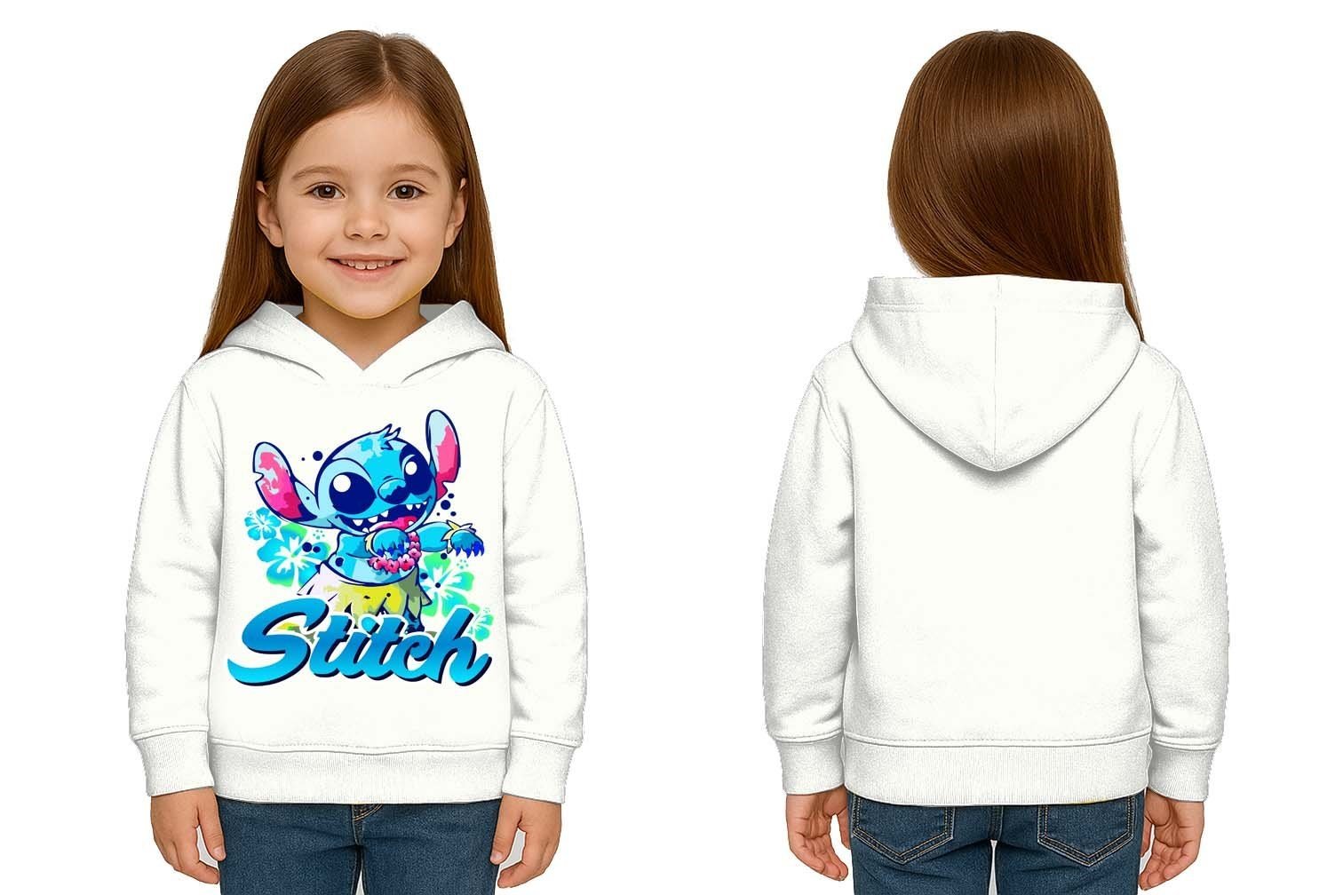 Unisex Stitch Baskılı Çocuk Swaetshirt  Baskılı Kapüşonlu 3 İplik Şardonlu