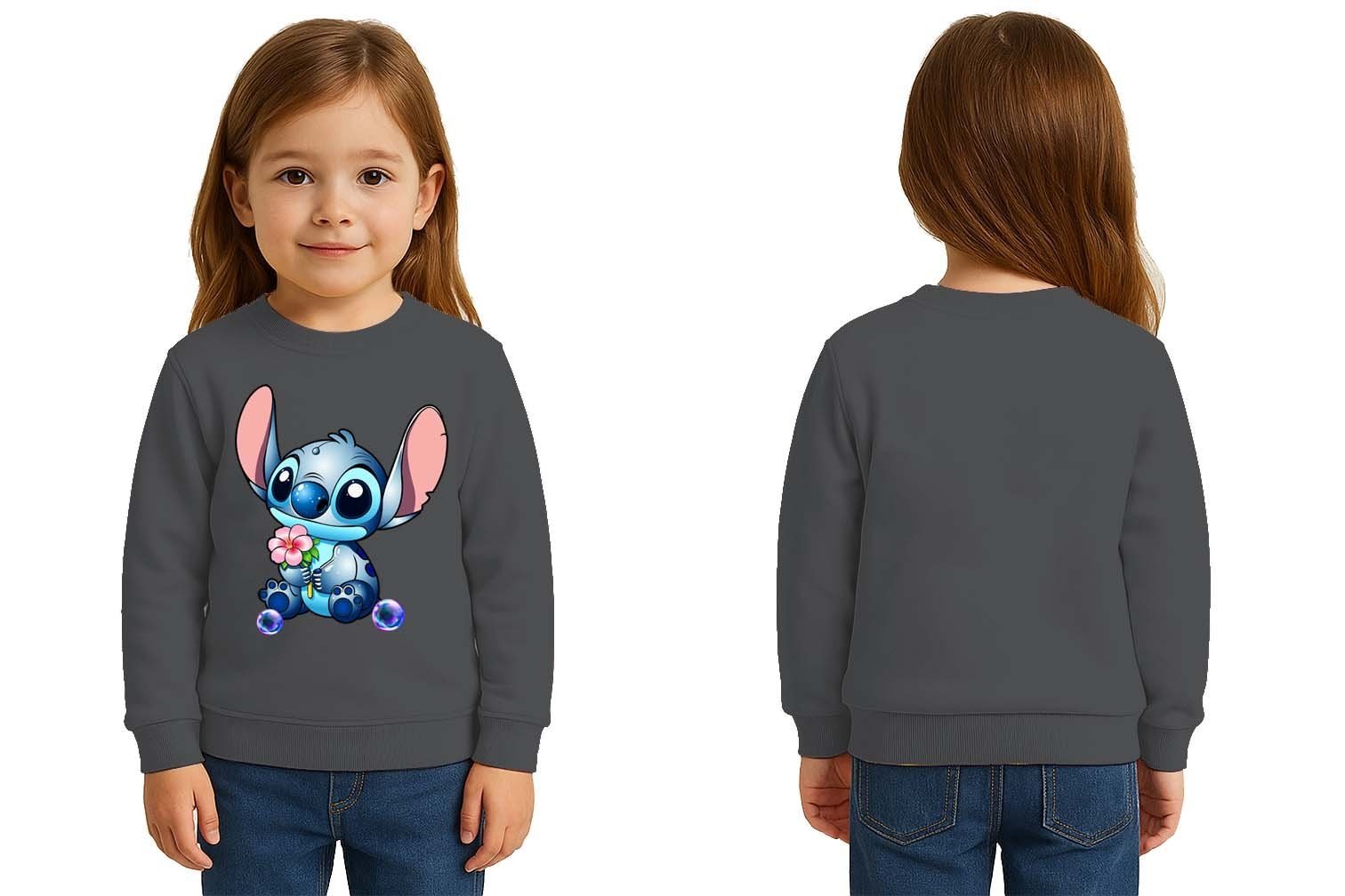 Unisex Stitch Baskılı Çocuk Swaetshirt 3 İplik Şardonlu