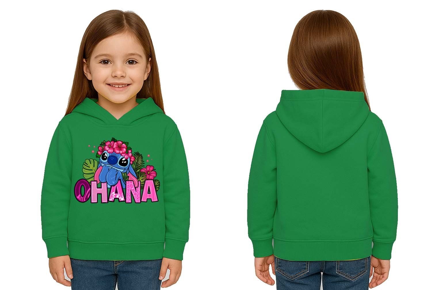 Unisex Stitch Baskılı Çocuk Swaetshirt Baskılı Kapüşonlu 3 İplik Şardonlu