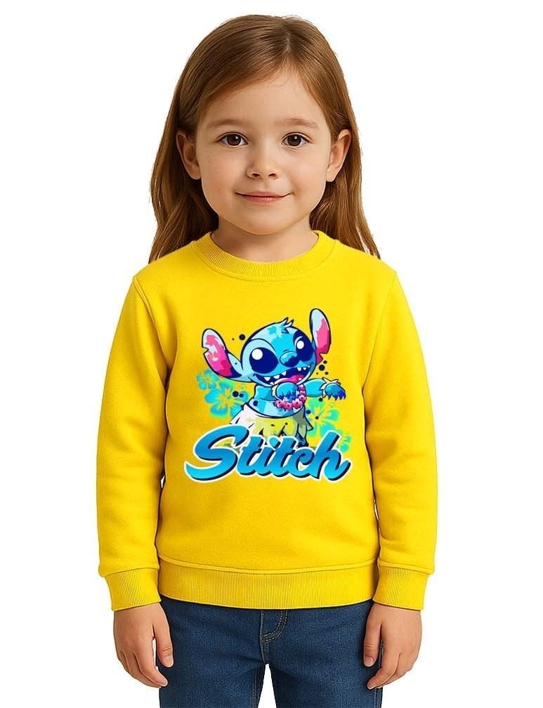 Unisex Stitch Baskılı Çocuk Swaetshirt 3 İplik Şardonlu