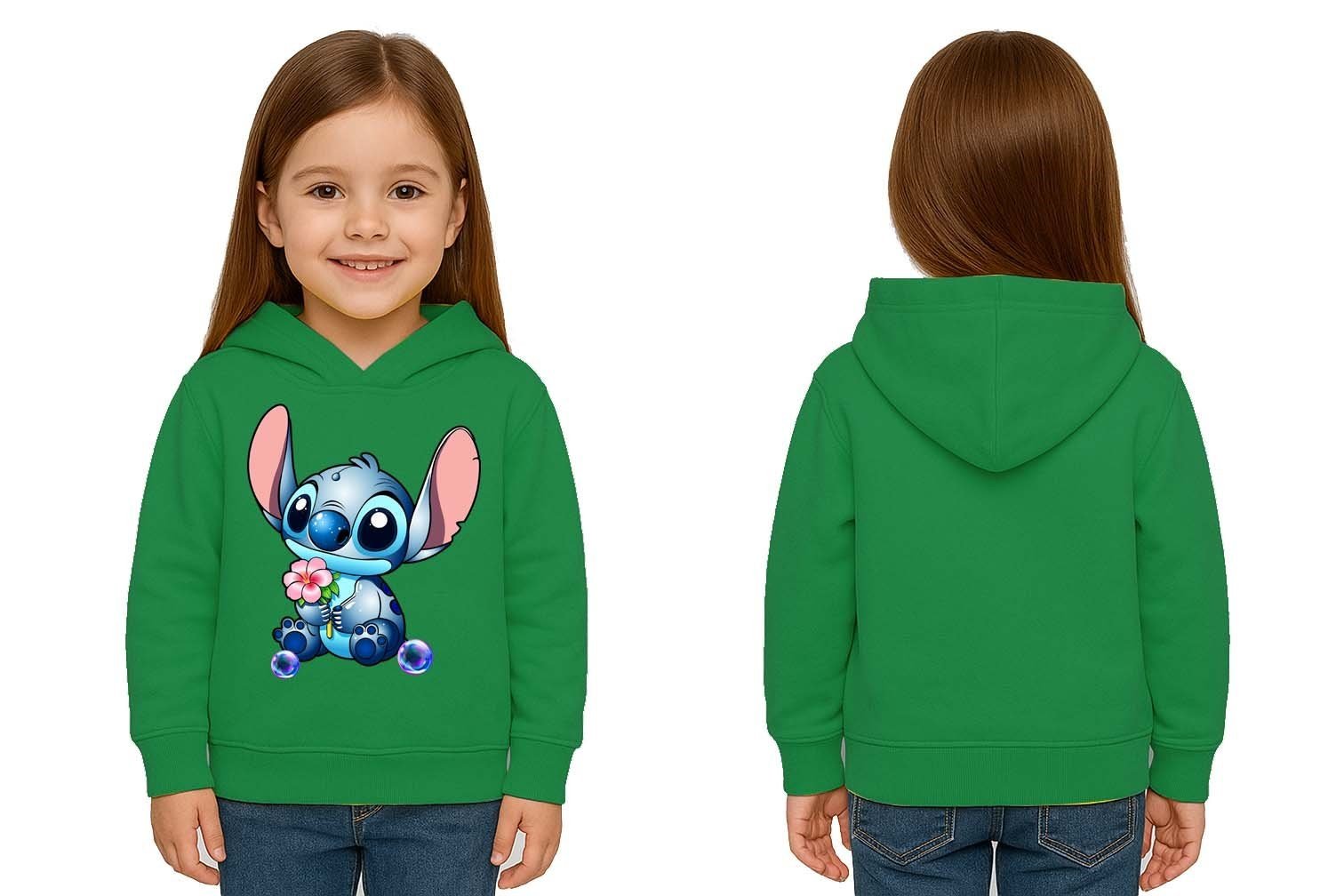 Unisex Stitch Baskılı Çocuk Swaetshirt Baskılı Kapüşonlu 3 İplik Şardonlu