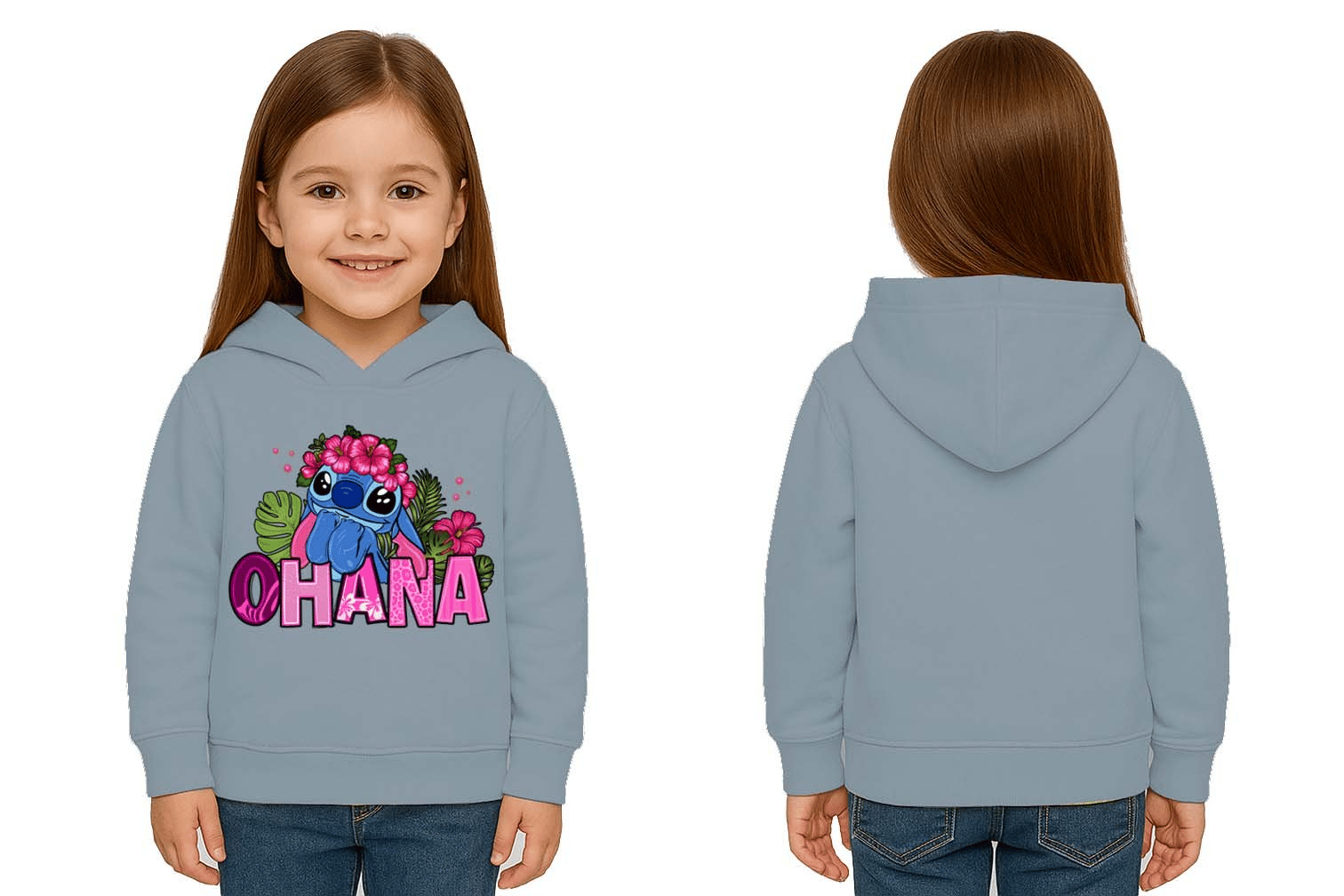 Unisex Stitch Baskılı Çocuk Swaetshirt Baskılı Kapüşonlu 3 İplik Şardonlu