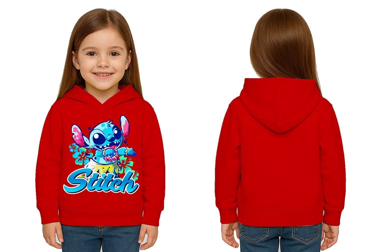 Unisex Stitch Baskılı Çocuk Swaetshirt  Baskılı Kapüşonlu 3 İplik Şardonlu