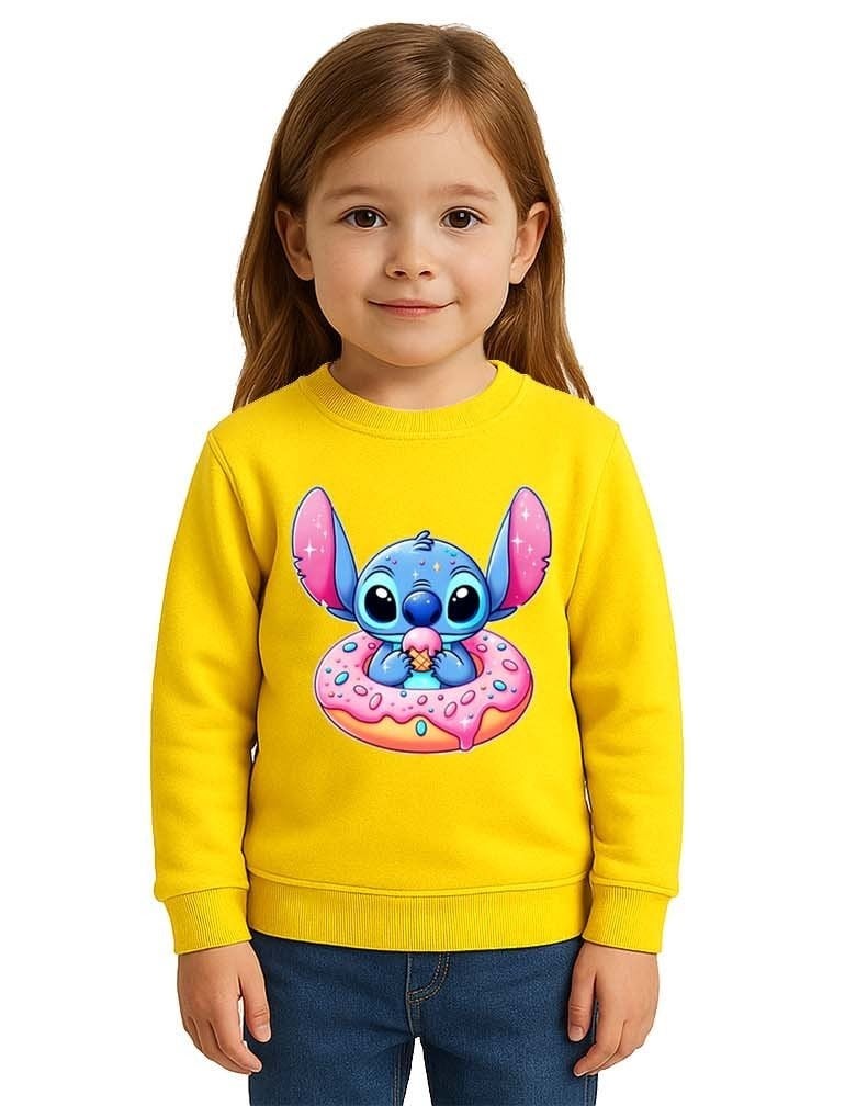 Unisex Stitch Baskılı Çocuk Swaetshirt 3 İplik Şardonlu