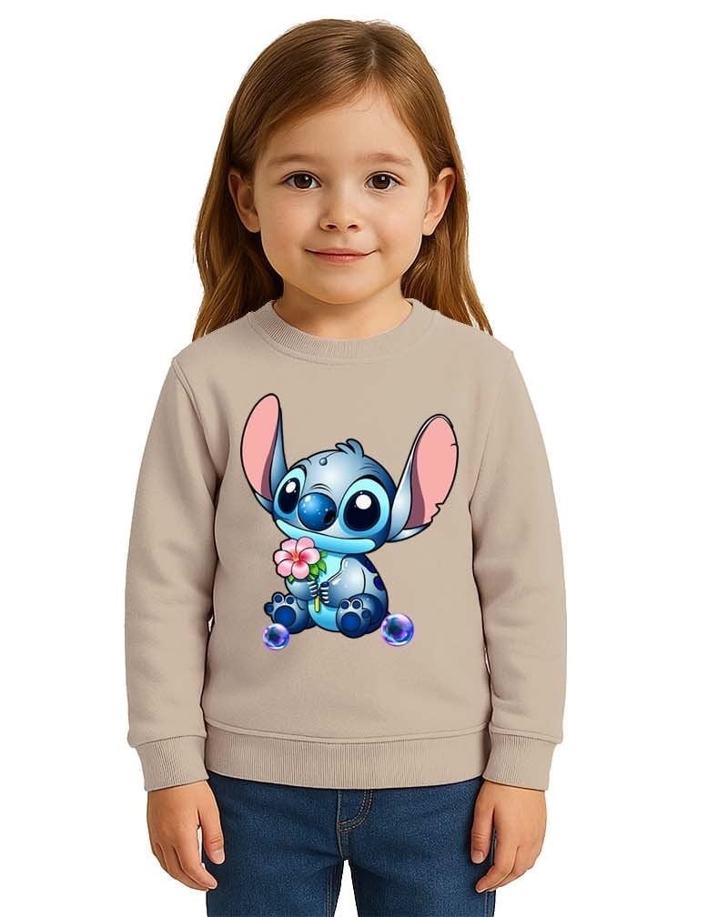 Unisex Stitch Baskılı Çocuk Swaetshirt 3 İplik Şardonlu