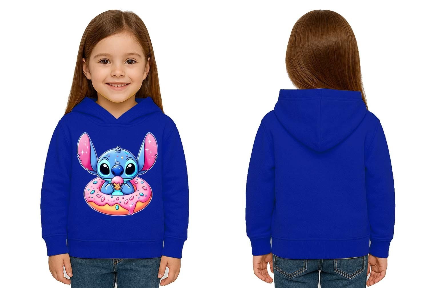 Unisex Stitch Baskılı Çocuk Swaetshirt Baskılı Kapüşonlu 3 İplik Şardonlu