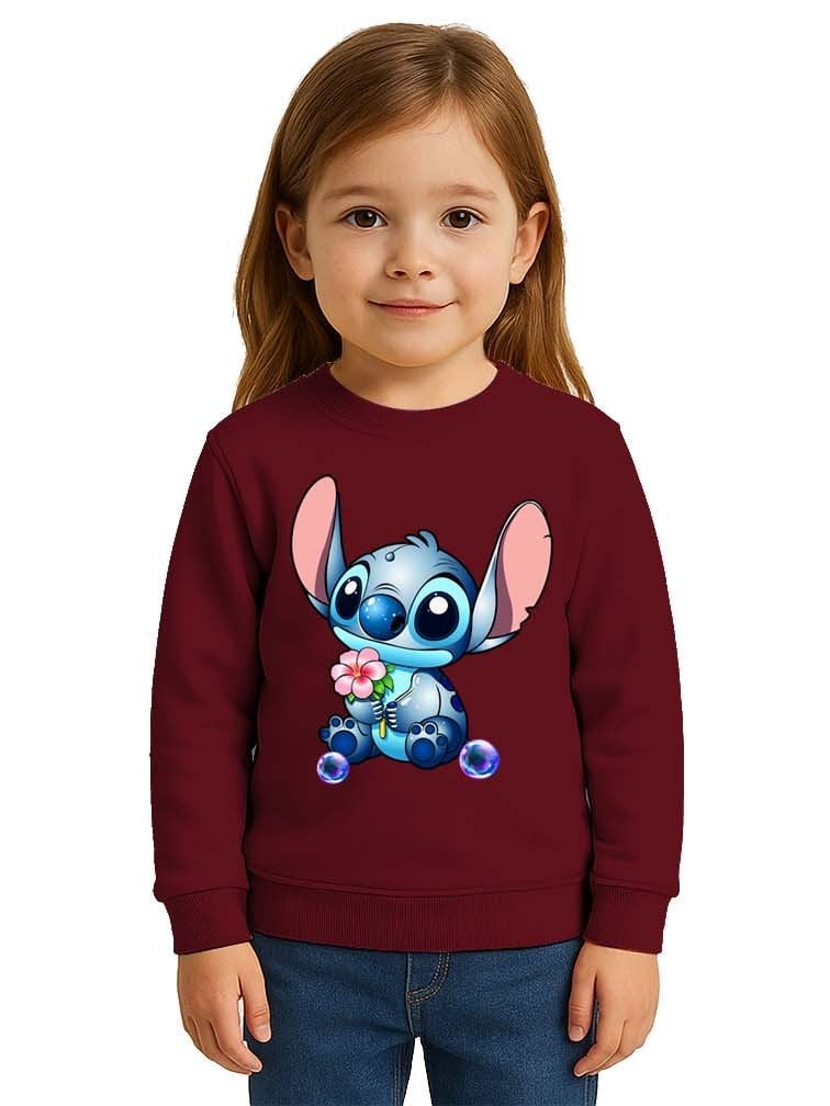 Unisex Stitch Baskılı Çocuk Swaetshirt 3 İplik Şardonlu