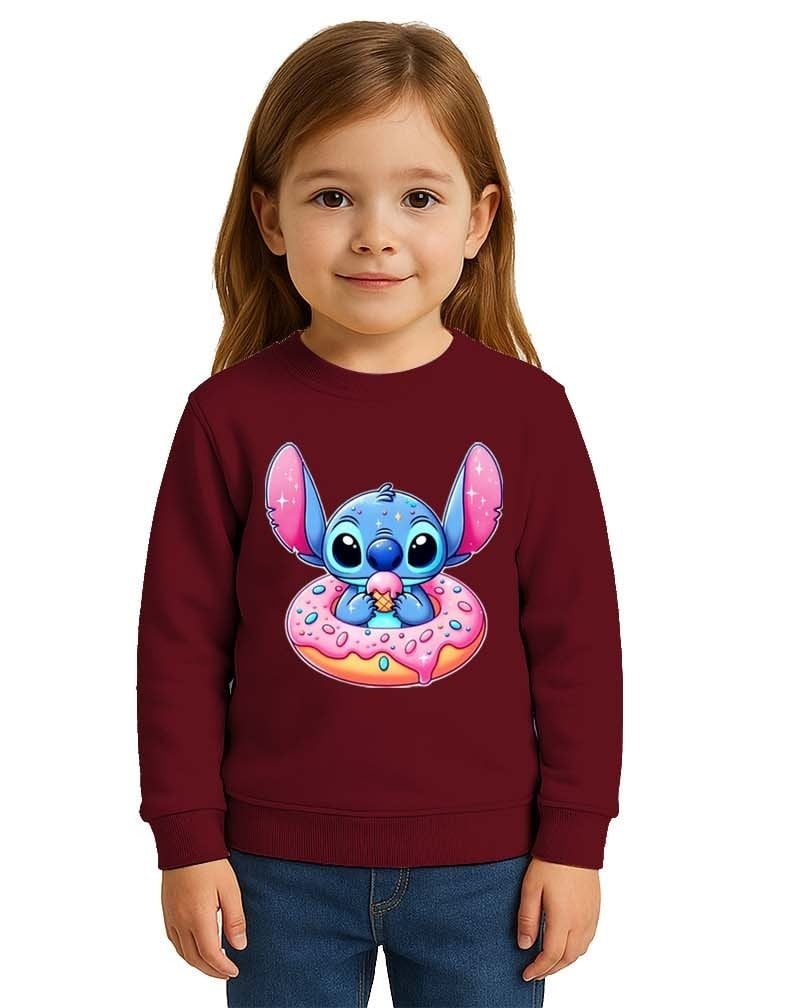 Unisex Stitch Baskılı Çocuk Swaetshirt 3 İplik Şardonlu