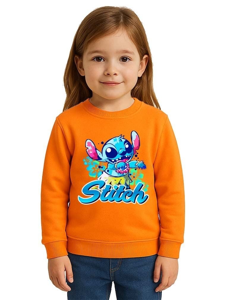 Unisex Stitch Baskılı Çocuk Swaetshirt 3 İplik Şardonlu