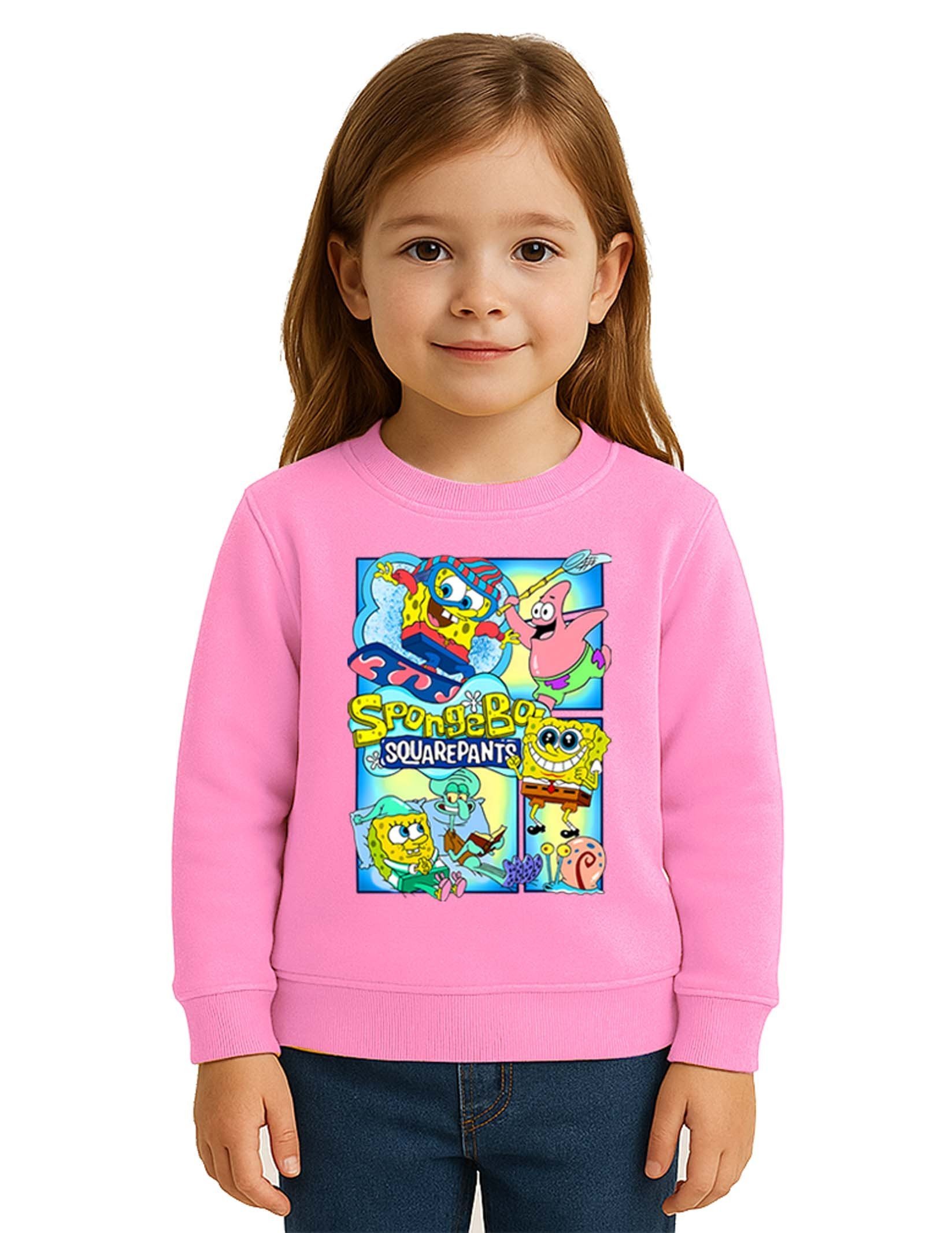 Unisex Sünger Bob Baskılı Çocuk Swaetshirt 3 İplik Şardonlu