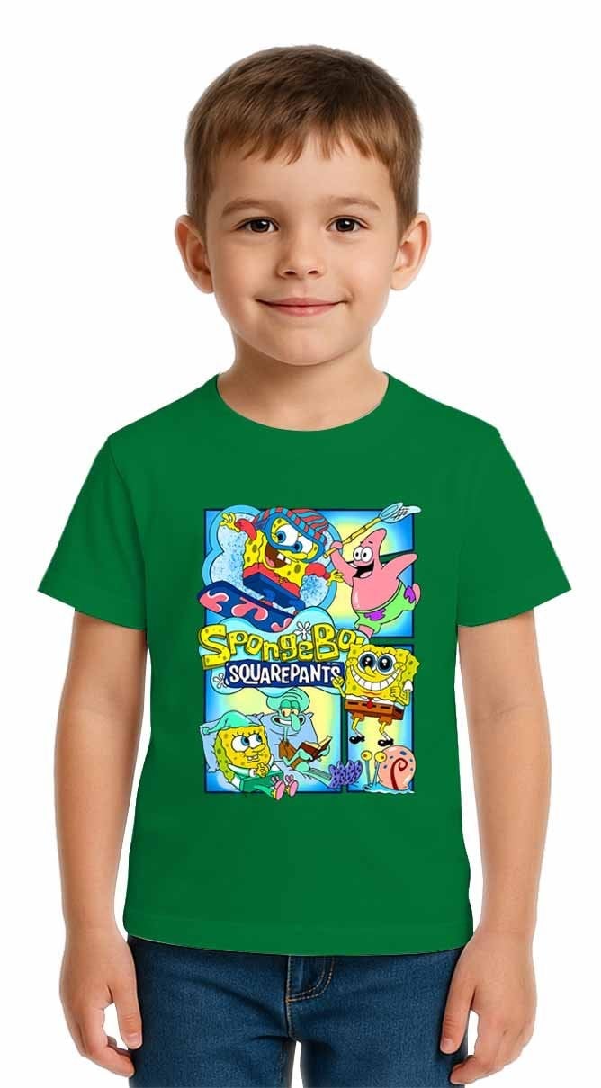 Unisex Sungerbob Baskılı Çocuk Tişört pamuklu penye kumaş
