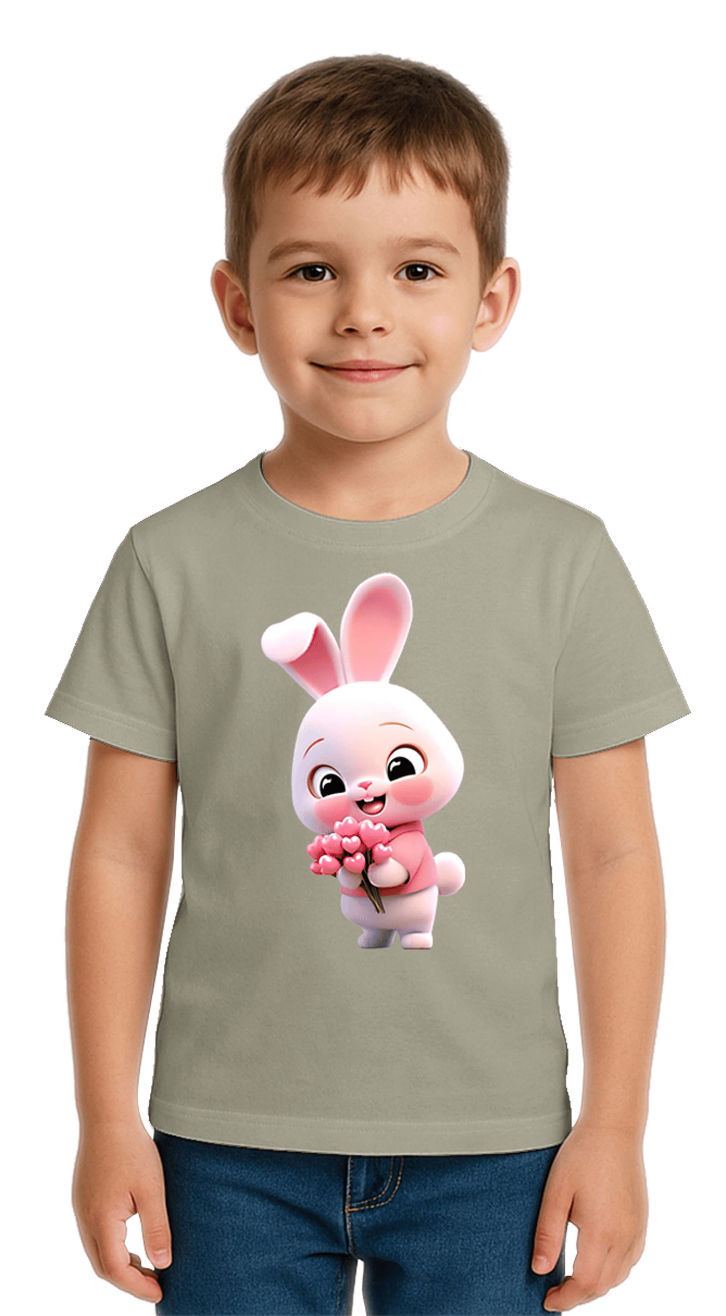 Unisex Tavşan Rabbit Baskılı Çocuk Tişört pamuklu penye kumaş