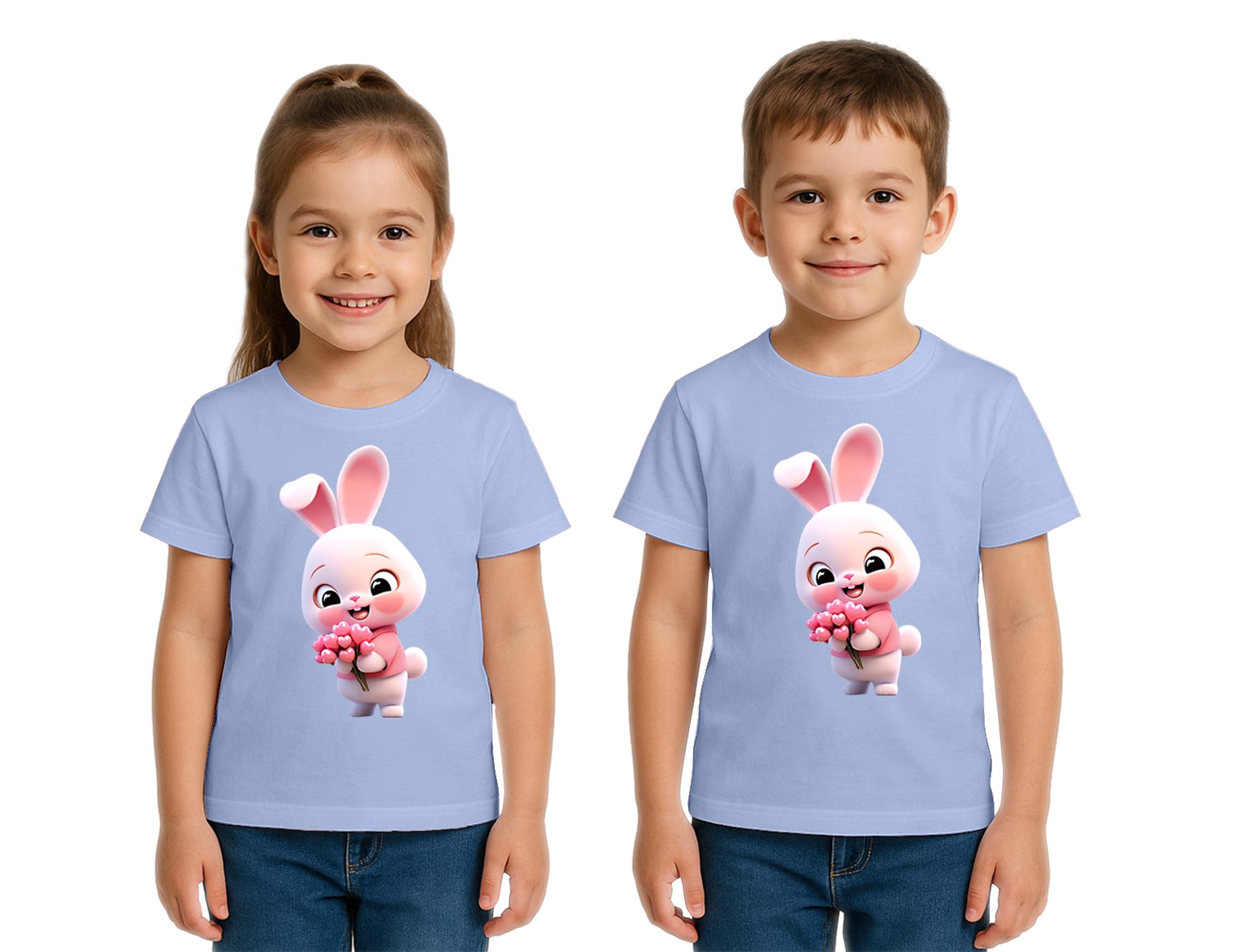 Unisex Tavşan Rabbit Baskılı Çocuk Tişört pamuklu penye kumaş
