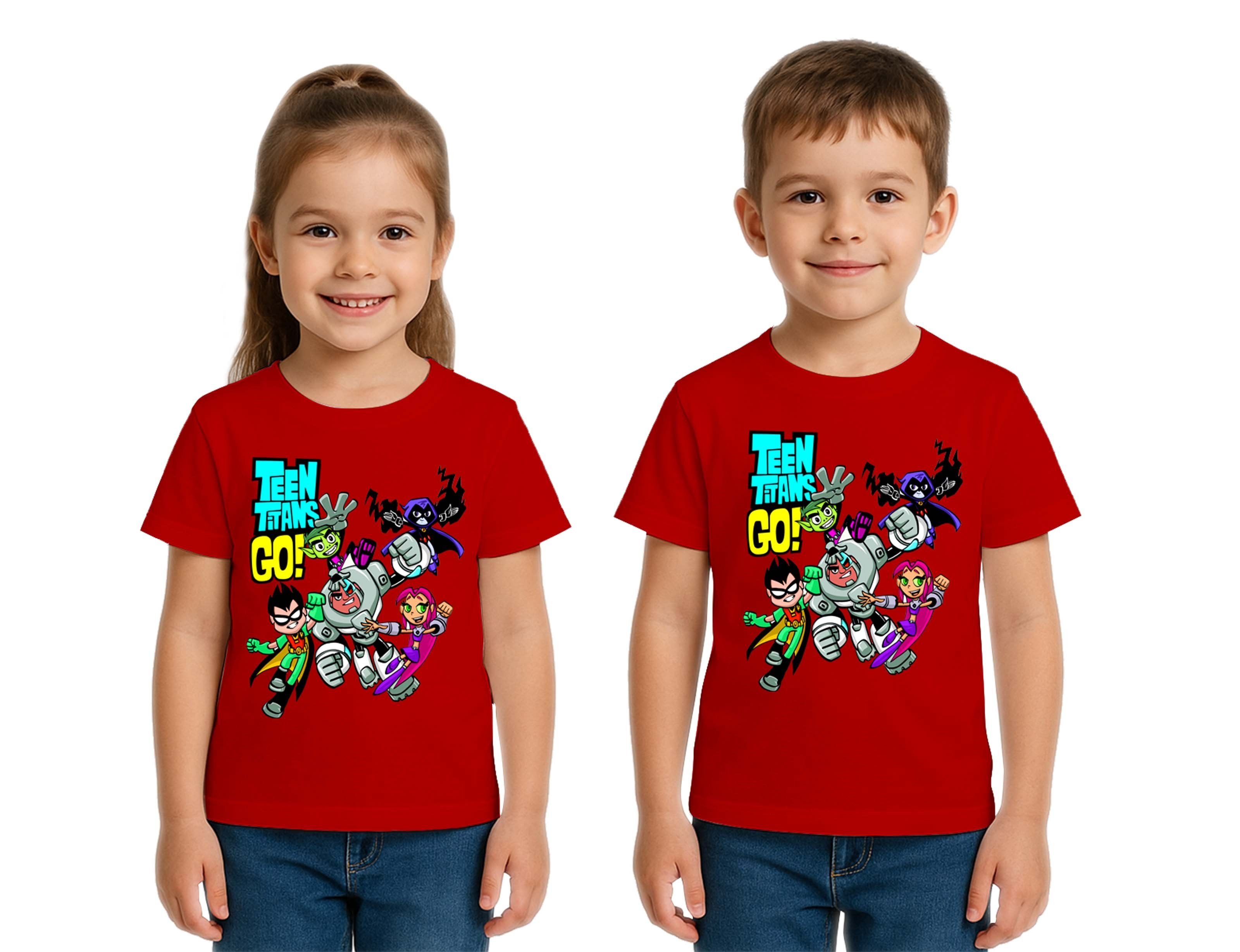 Unisex Teen Titans Go baskılı Çocuk Tişört pamuklu penye kumaş