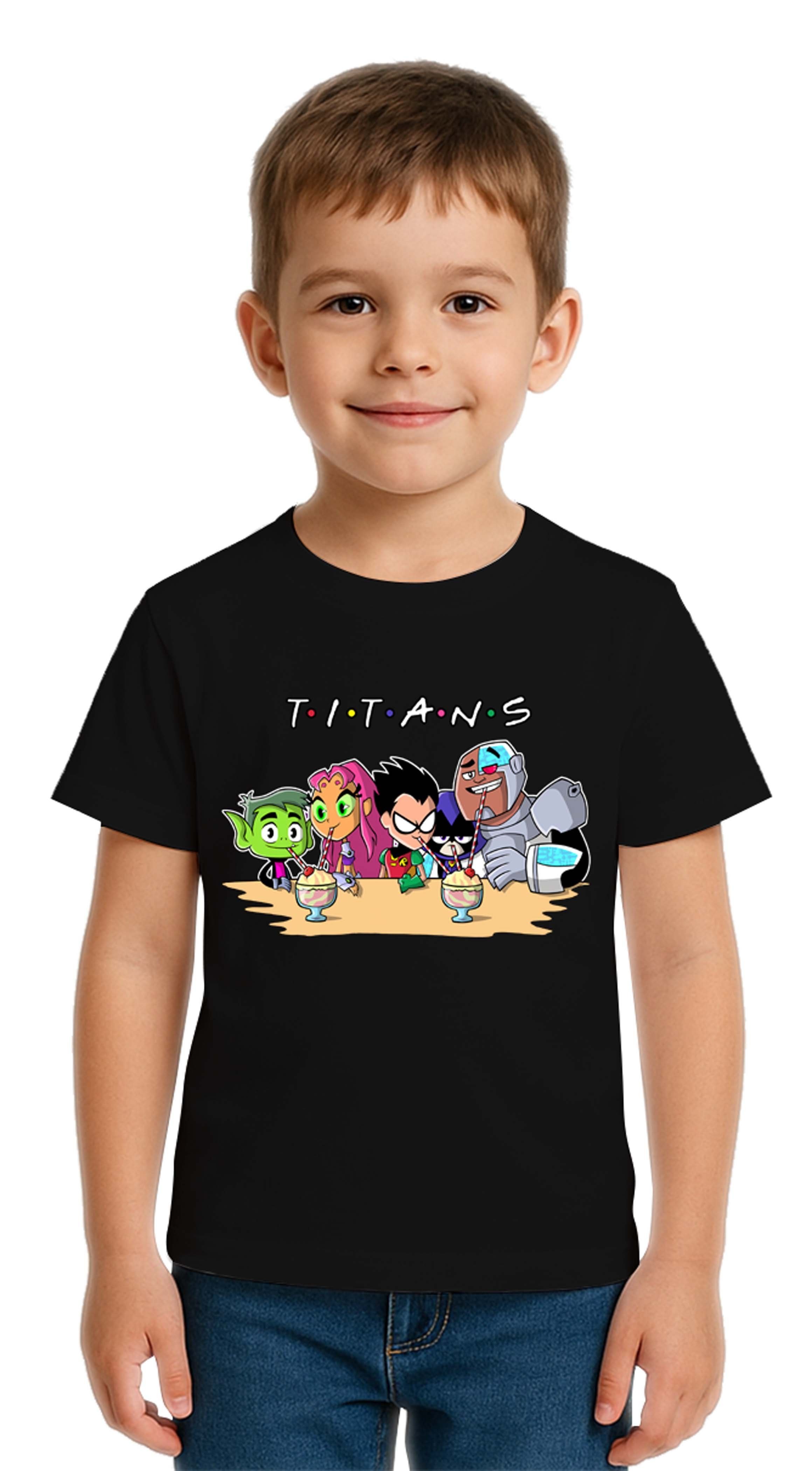 Unisex Teen Titans Go baskılı Çocuk Tişört pamuklu penye kumaş