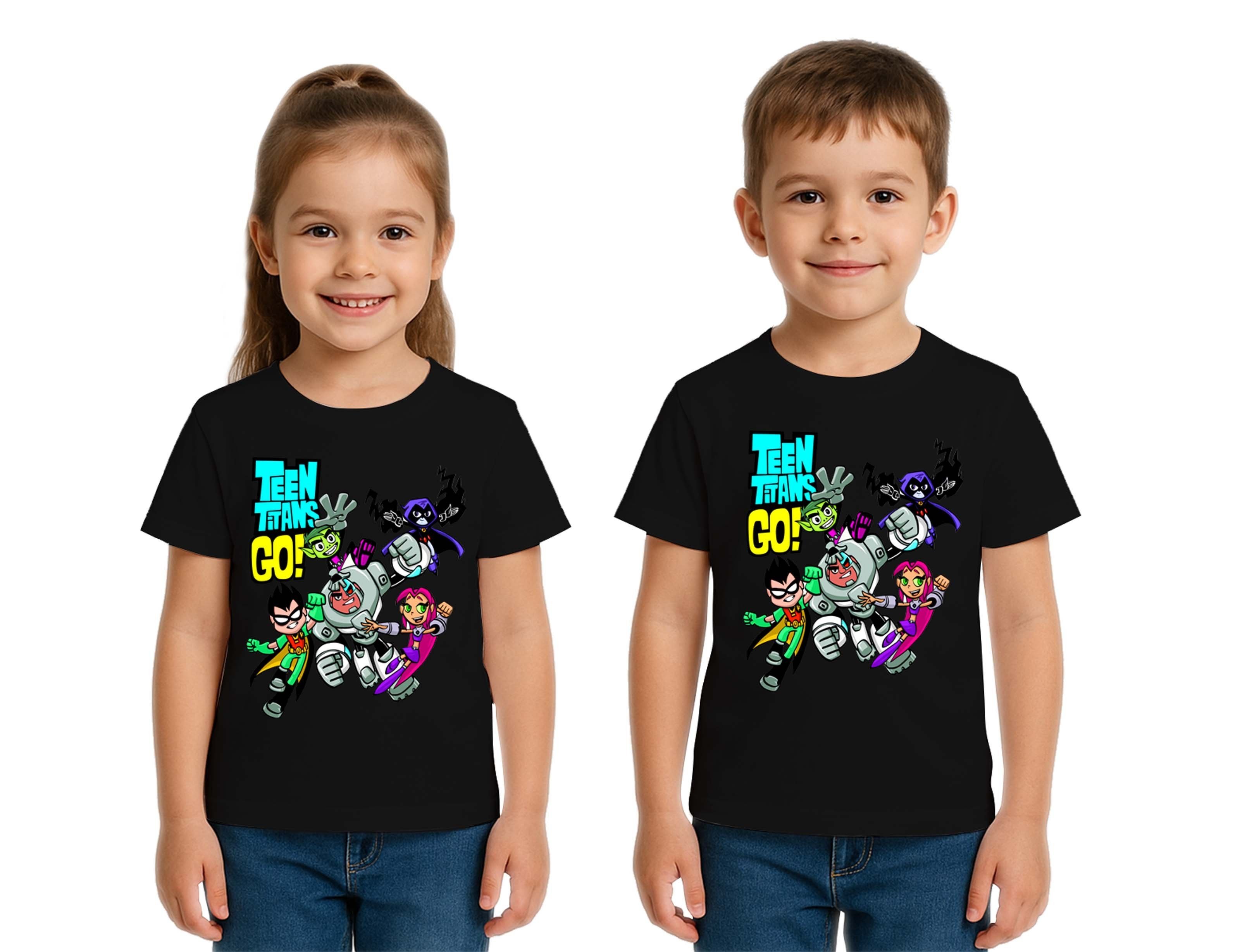 Unisex Teen Titans Go baskılı Çocuk Tişört pamuklu penye kumaş