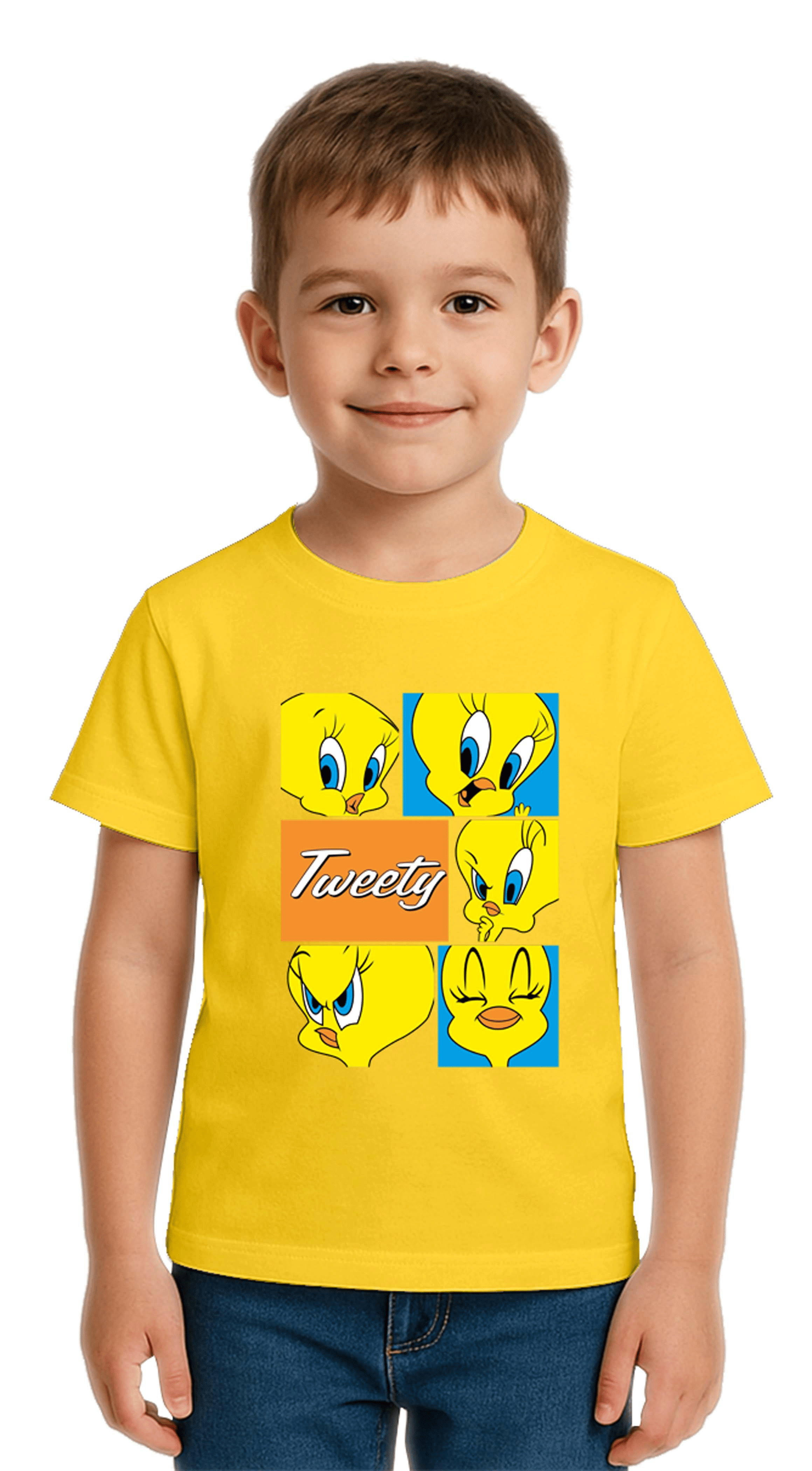 Unisex Tweety Baskılı Çocuk Tişört pamuklu penye kumaş