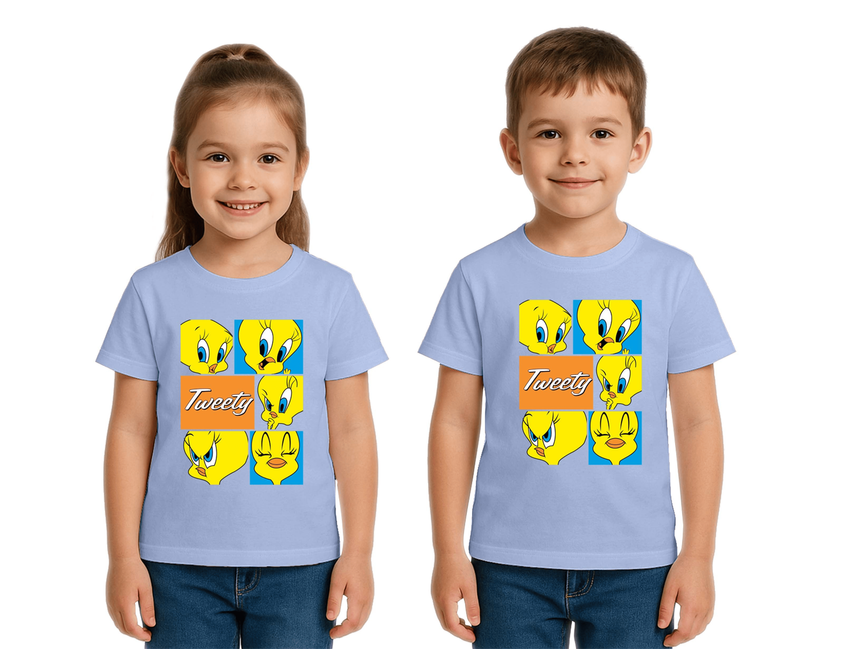 Unisex Tweety Baskılı Çocuk Tişört pamuklu penye kumaş