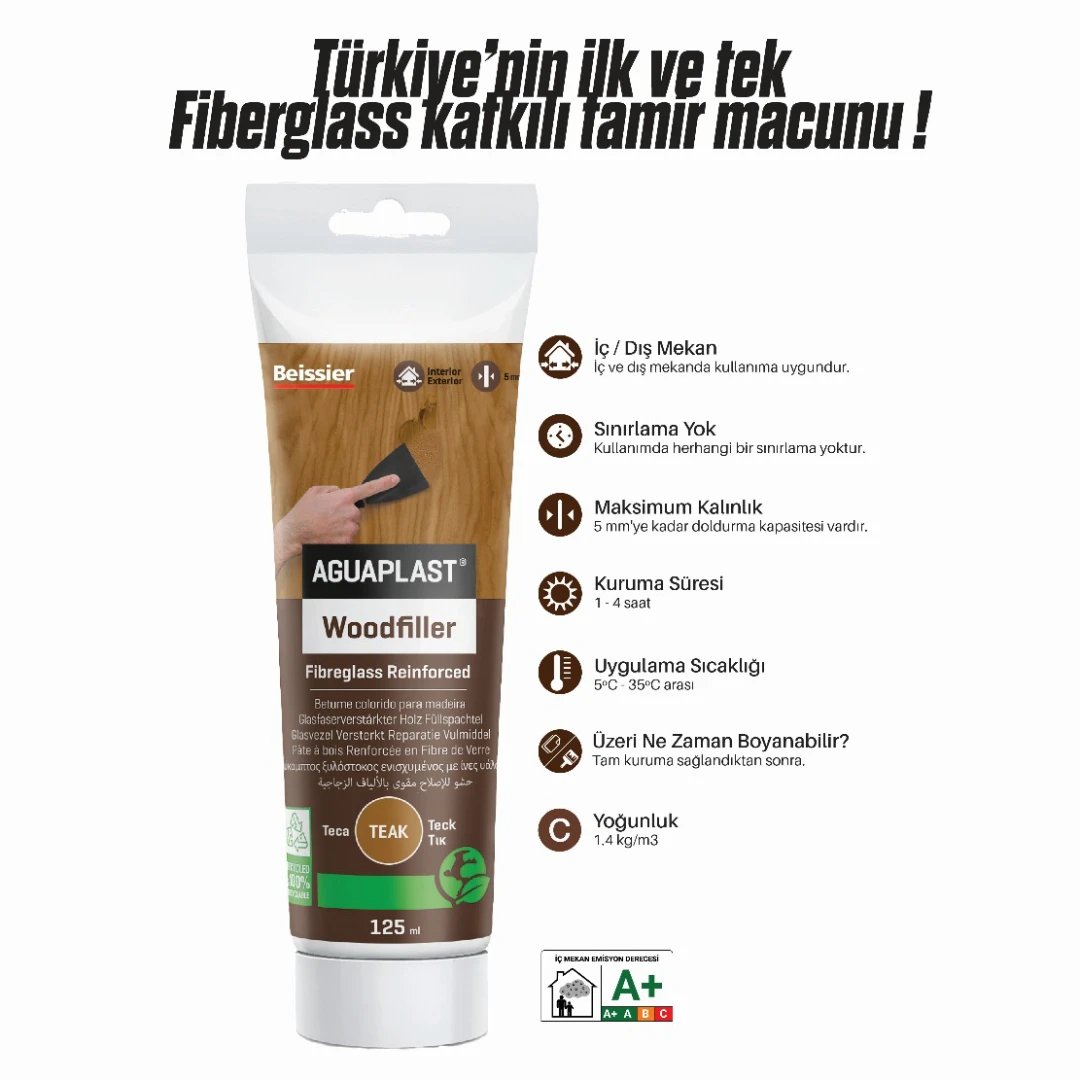Aguaplast - Açık Meşe Fiberglass Katkılı Ahşap Dolgu Tamir Macunu 125 ml