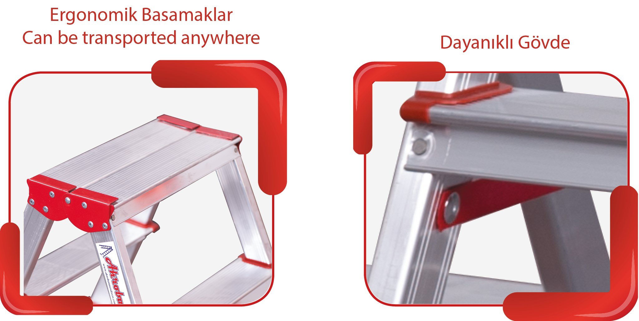 Akrobat Çift Çıkışlı Alüminyum Merdiven 5 Basamaklı