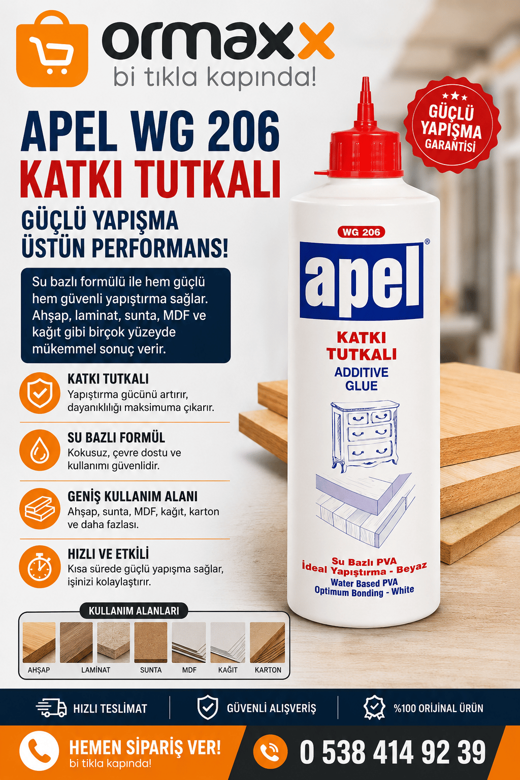 Apel Ahşap Beyaz Katkı Tutkalı 750 gr