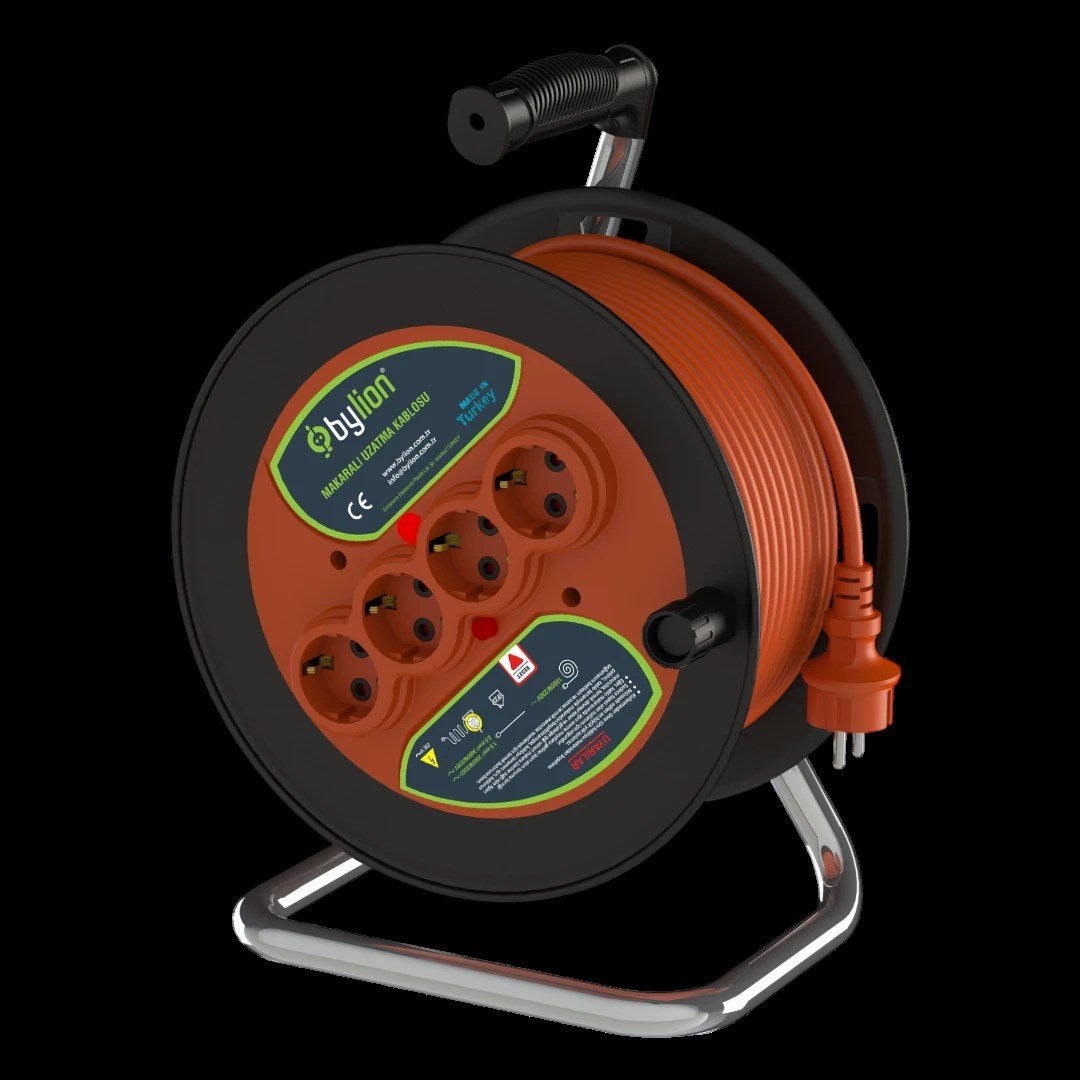 Bylion PMK-20325F 3x2.5 mm 20 Mt Seyyar Makaralı Uzatma Kablosu Termal Sigortalı CCA