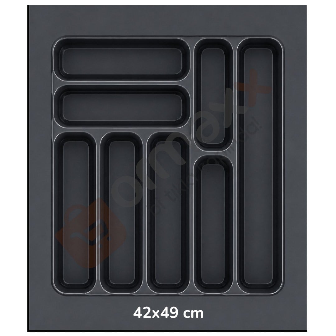 Çekmece İçi Lüks Plastik Kaşıklık 42*49 cm Antrasit {8 Göz En:365 mm Derinlik:400 mm Kesilebilir}