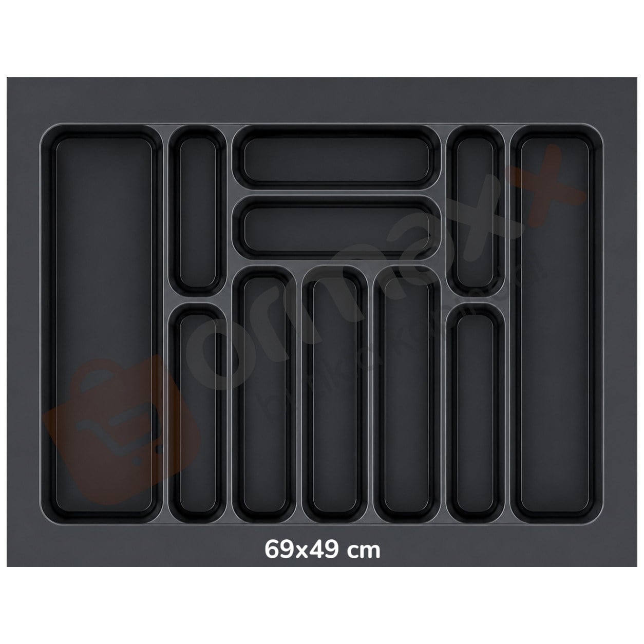 Çekmece İçi Lüks Plastik Kaşıklık 69*49 cm Antrasit {11 Göz En:625 mm Derinlik:400 mm Kesilebilir}