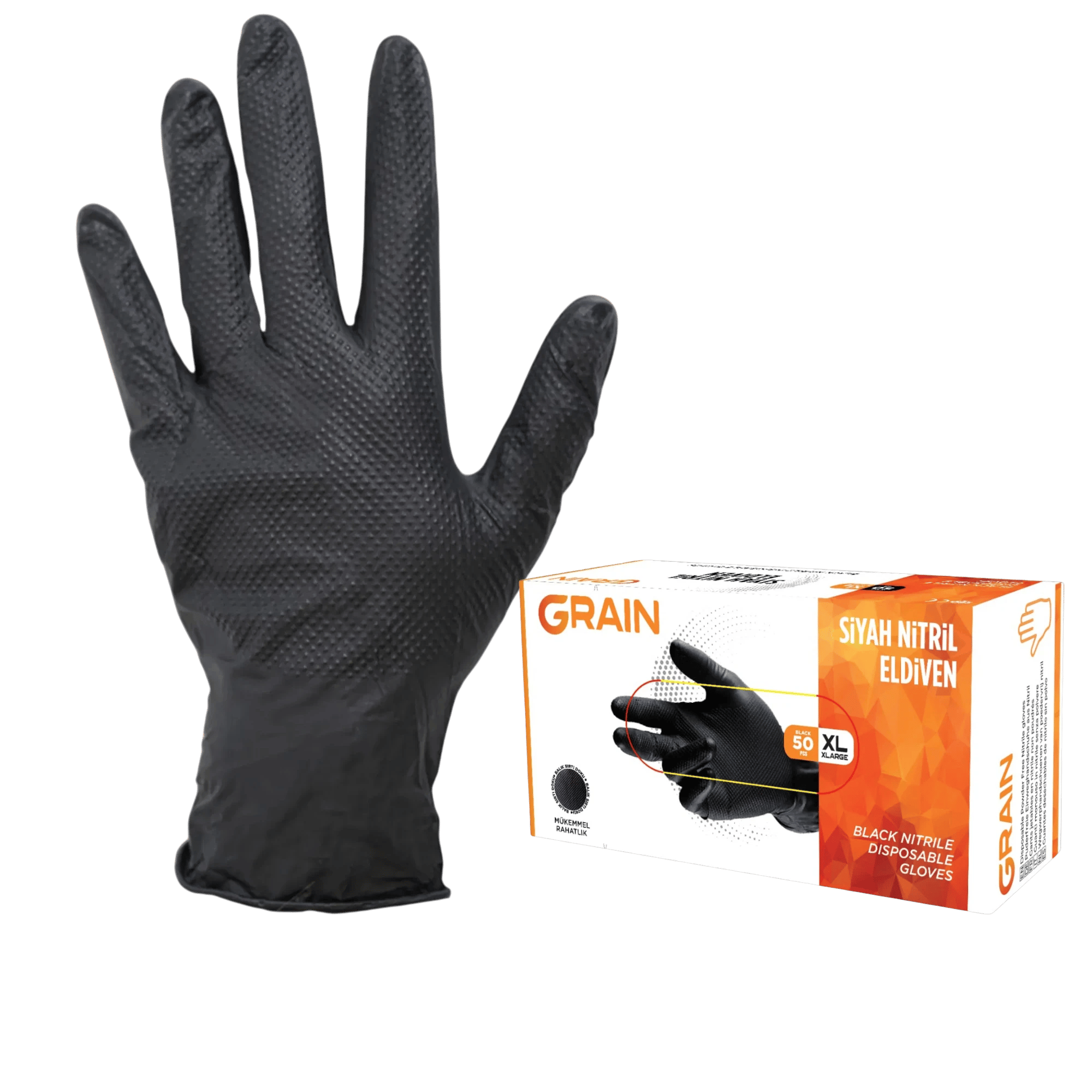 Grain Force Siyah Nitril Muayene Eldiveni Large