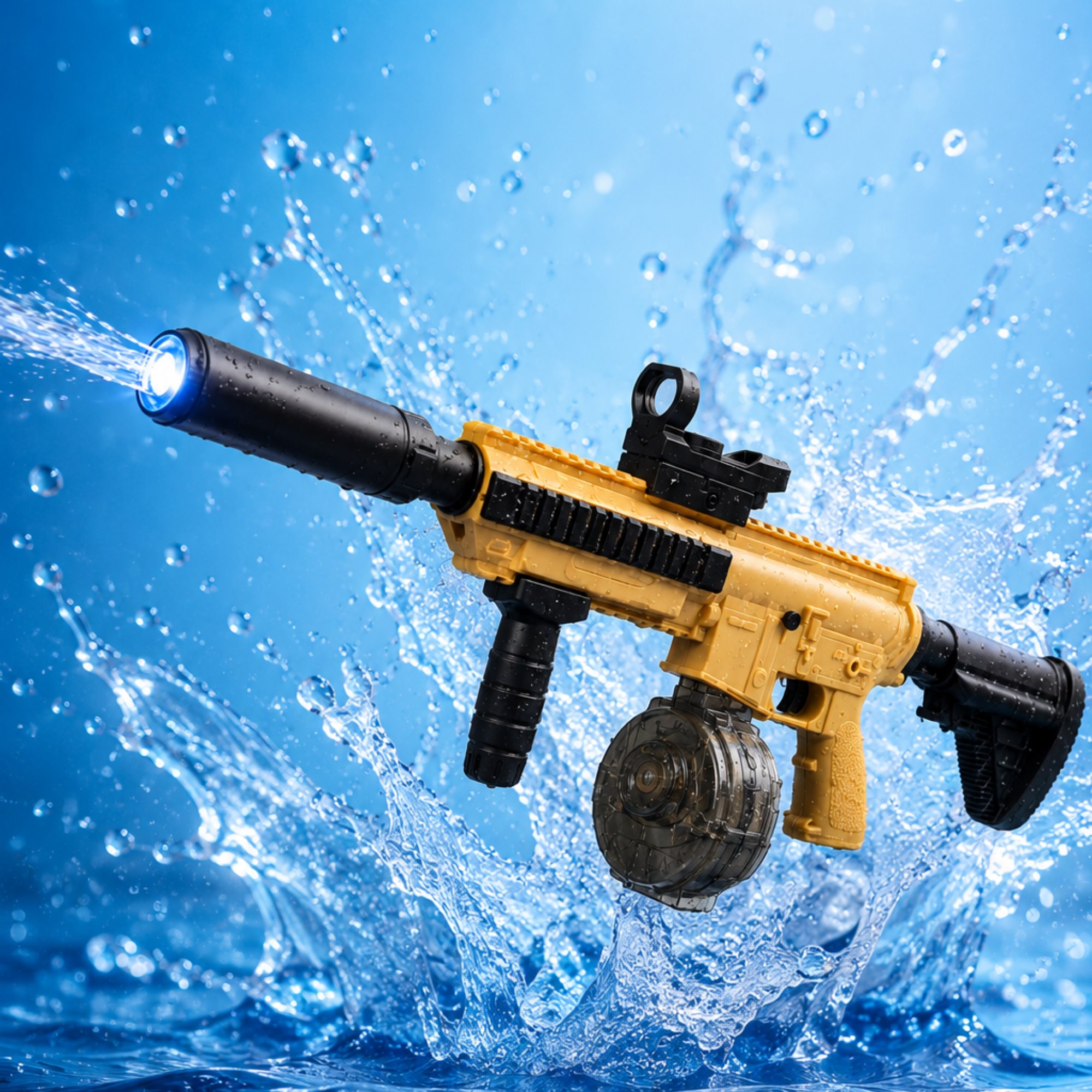  Oyuncak M416 Model Şarjlı Su Tabancası 500 ML Hazneli LED Işıklı 8 Metre Menzilli Sökülüp Takılır Yaz Deniz Havuz Açık Hava Oyuncağı
