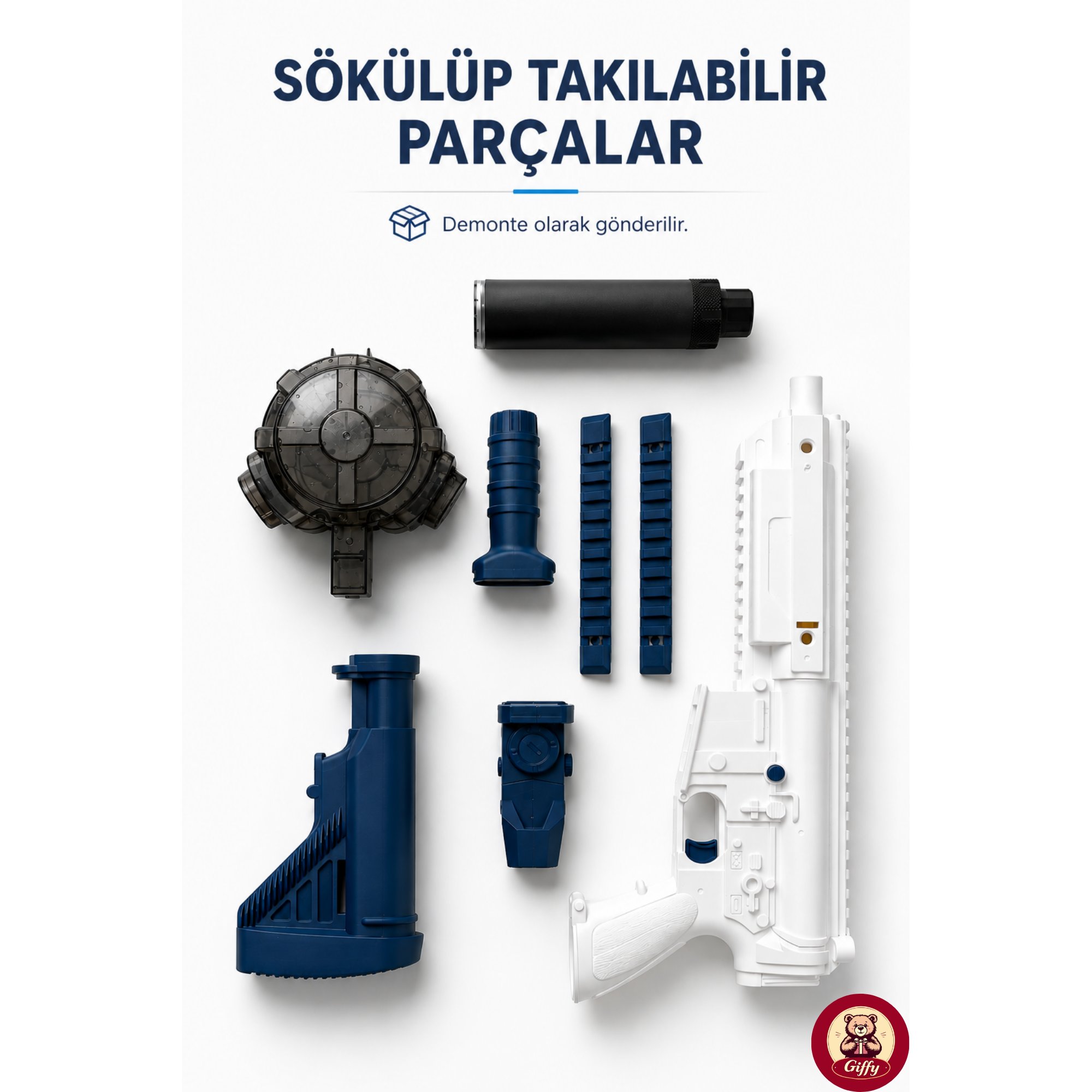  Oyuncak M416 Model Şarjlı Su Tabancası 500 ML Hazneli LED Işıklı 8 Metre Menzilli Sökülüp Takılır Yaz Deniz Havuz Açık Hava Oyuncağı