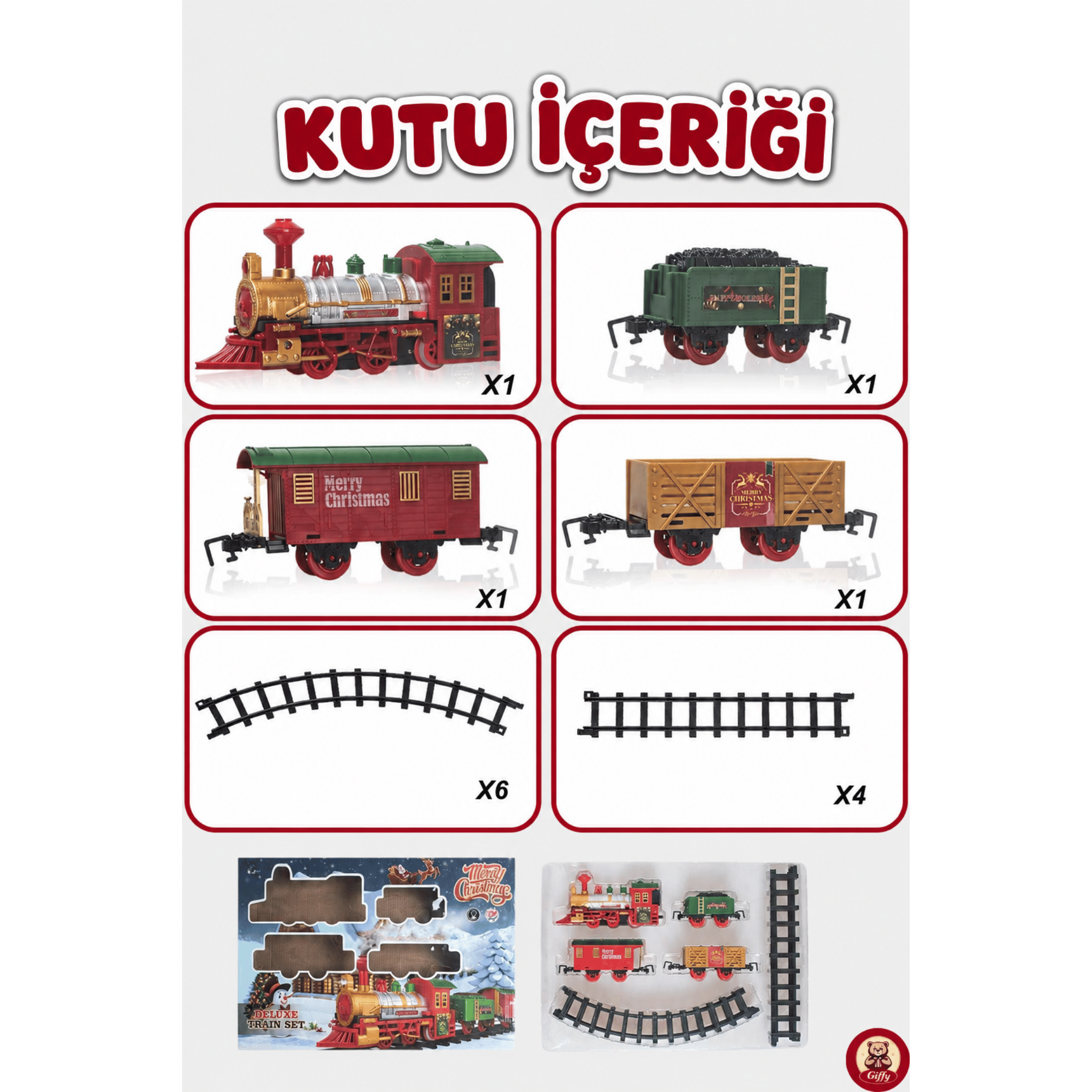 Oyuncak 14 Parça Işıklı Sesli Yılbaşı Tren Seti Pilli Oyuncak Tren 3 Farklı Ray Dizilimli Dekoratif Tren Çuf Çuf