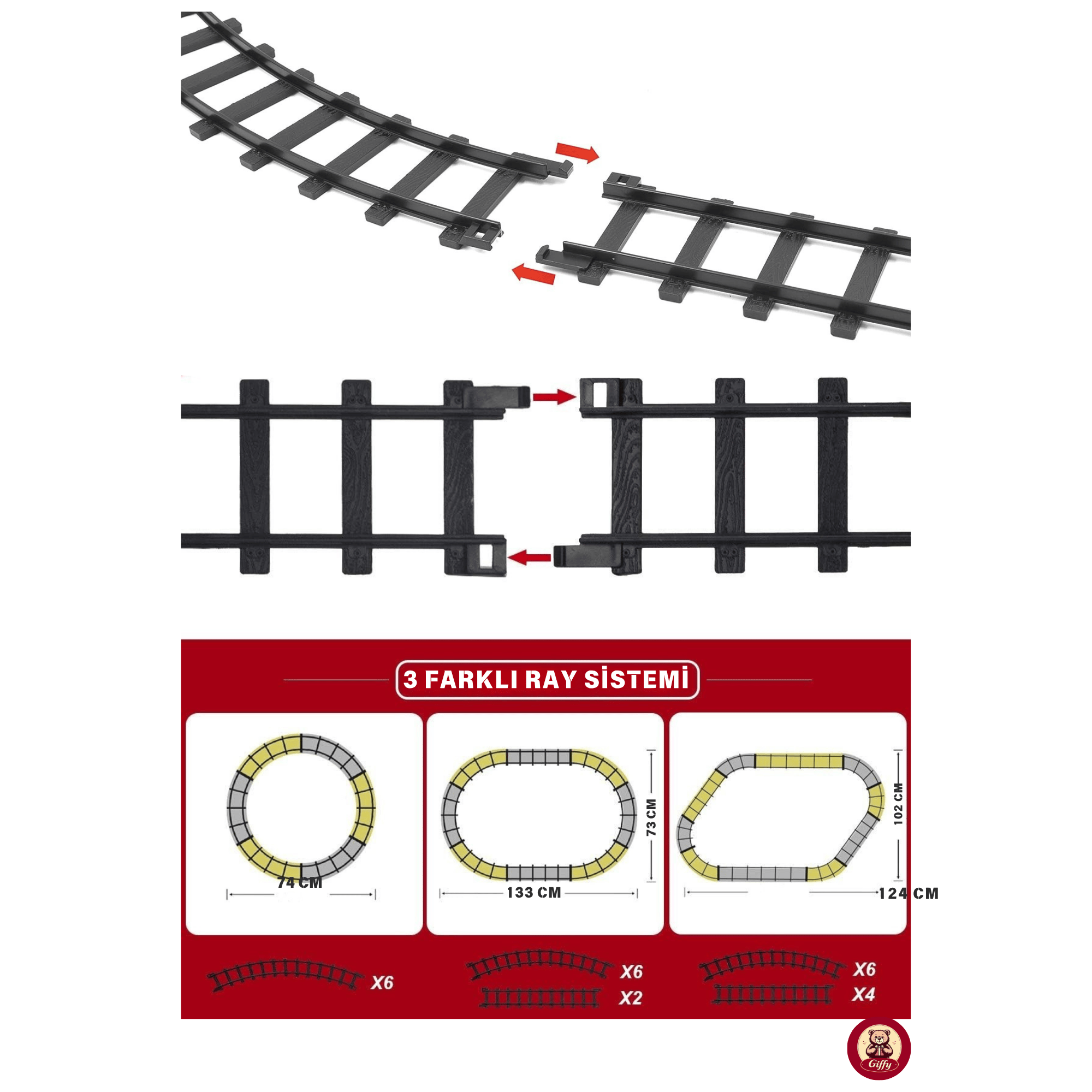 Oyuncak 14 Parça Işıklı Sesli Yılbaşı Tren Seti Pilli Oyuncak Tren 3 Farklı Ray Dizilimli Dekoratif Tren Çuf Çuf