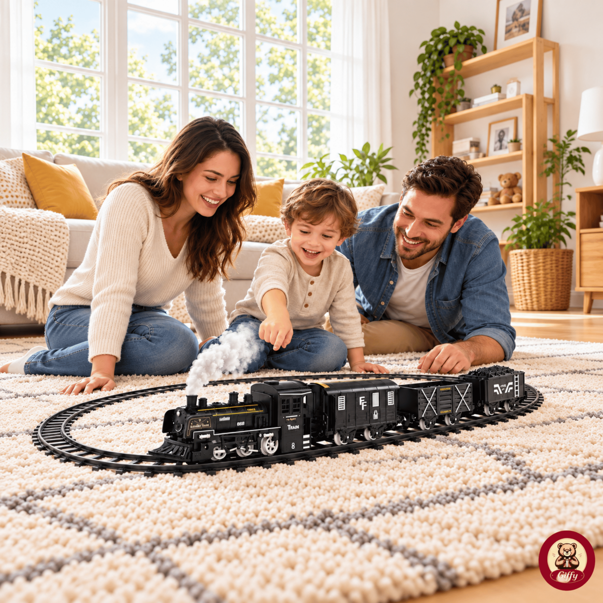 Oyuncak 15 Parça Su Buharlı Oyuncak Tren Seti Işıklı Sesli Pilli 3 Farklı Ray Dizilimli Lokomotif ve Vagon Seti