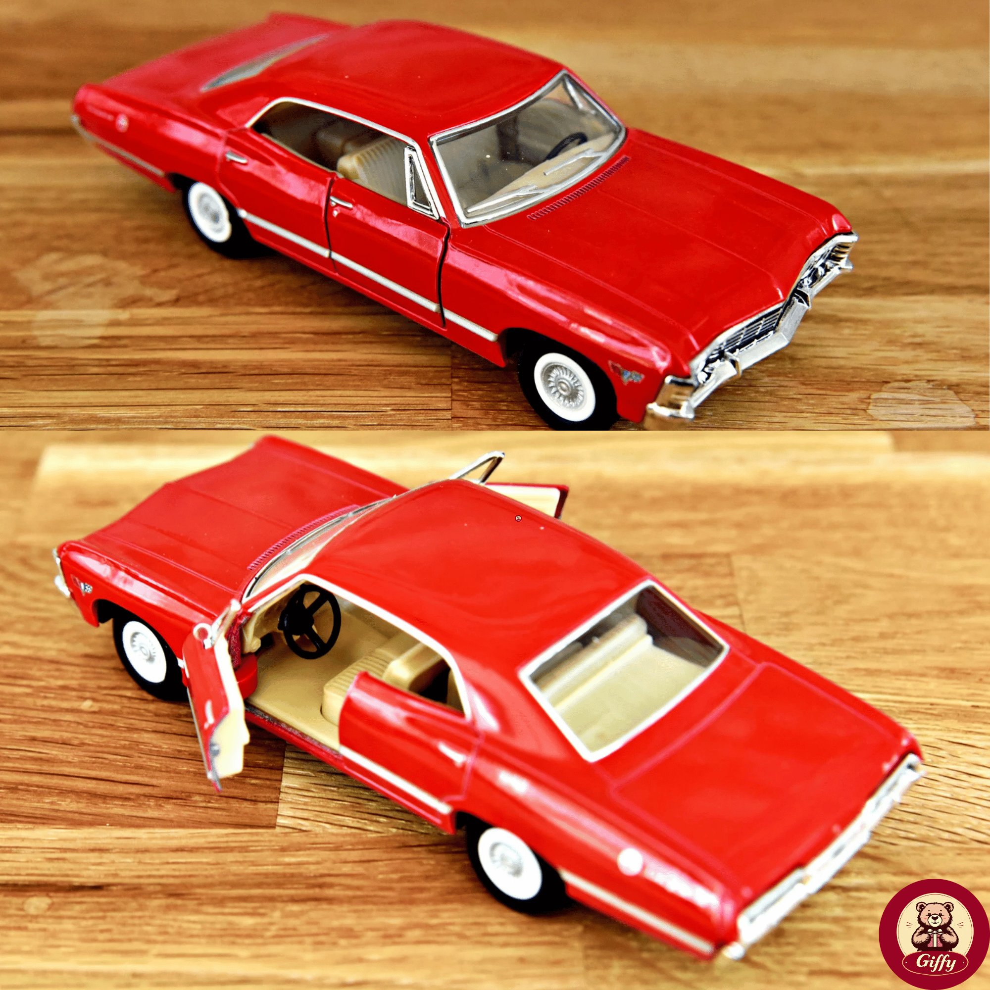 Oyuncak 1967 Chevrolet Impala 1:43 Die Cast Metal Model Araba 12,5 cm Açılır Kapılı Koleksiyonluk Klasik Araba Koleksiyonluk Hediyelik Oyuncak (Kırmızı)