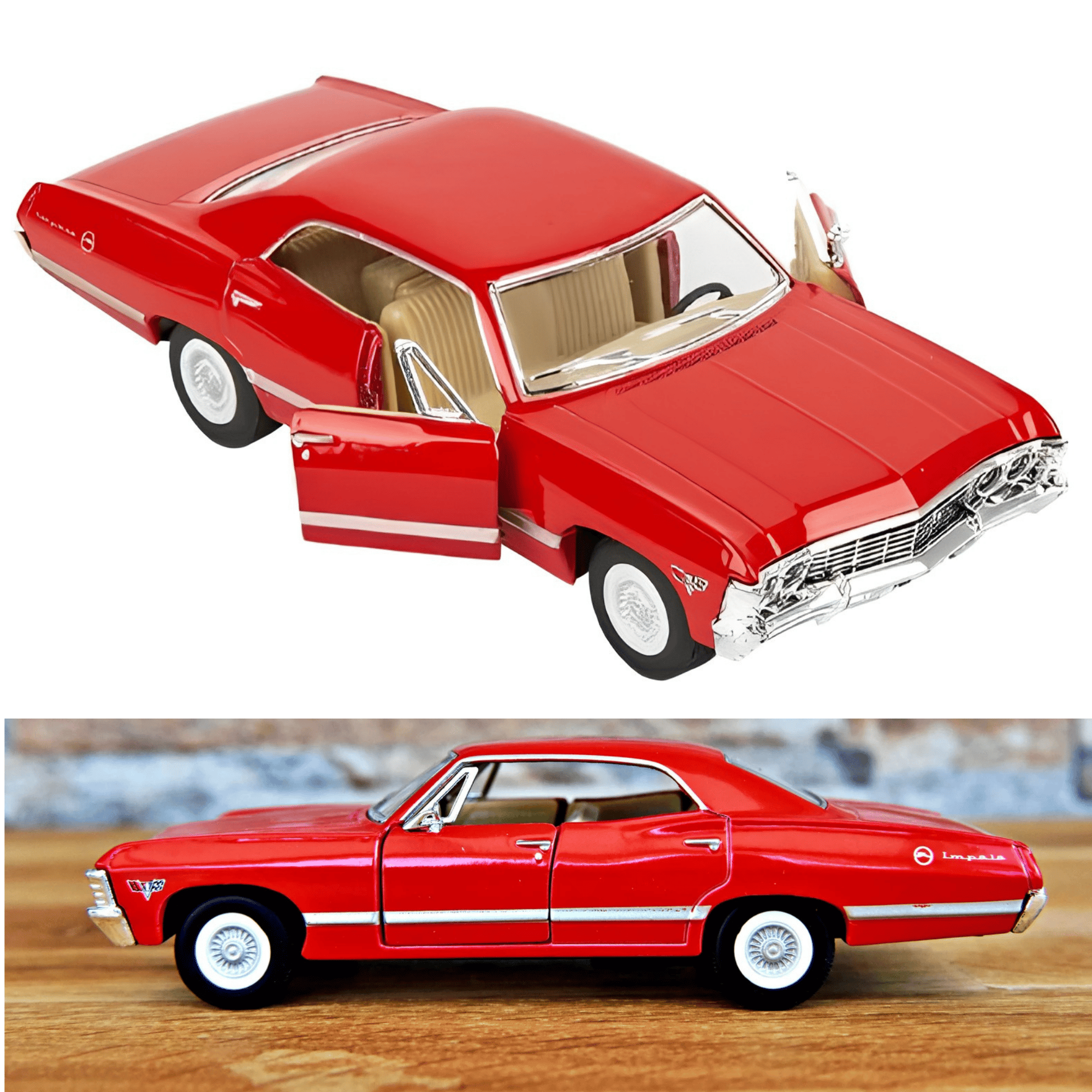 Oyuncak 1967 Chevrolet Impala 1:43 Die Cast Metal Model Araba 12,5 cm Açılır Kapılı Koleksiyonluk Klasik Araba Koleksiyonluk Hediyelik Oyuncak (Kırmızı)