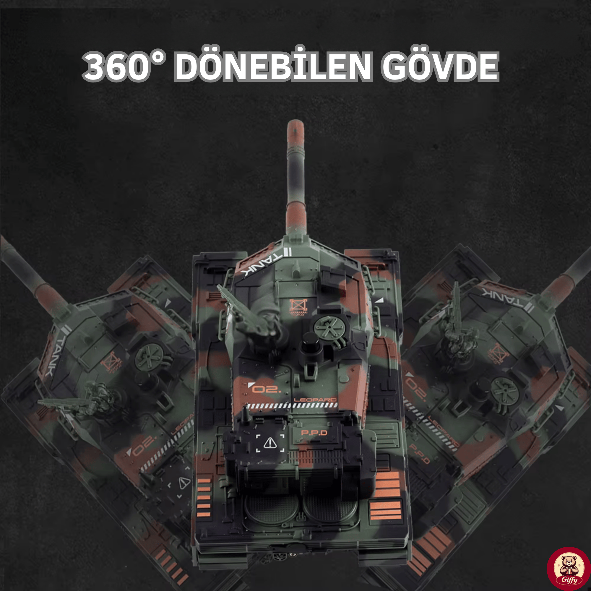 Oyuncak 2.4 Uzaktan Kumandalı Su Bombası Atan Tank Buharlı 1200 Şarjlı Sesli Gövdesi 360° Hareketli Gövde (Yeşil)
