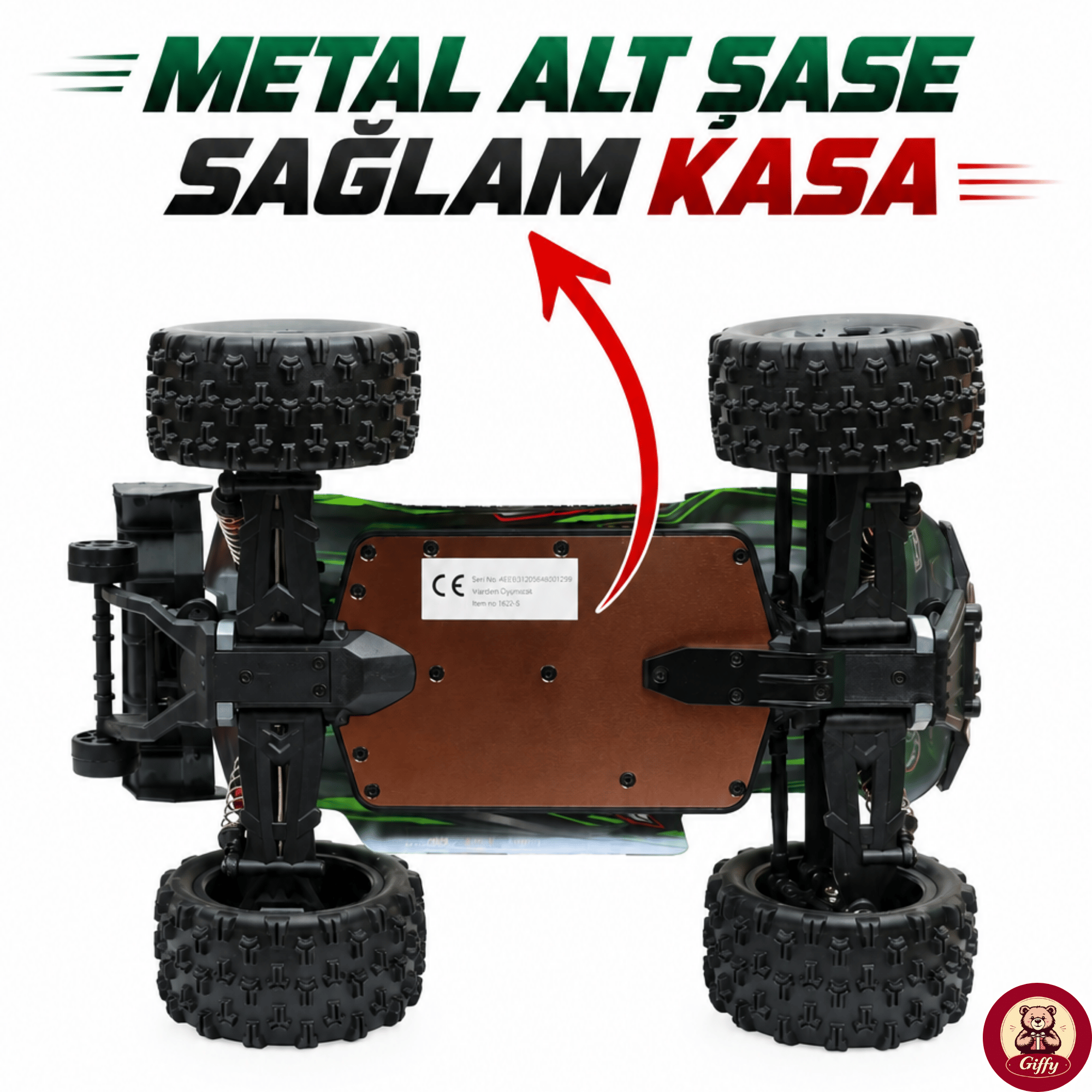 Oyuncak 2.4 GhZ Uzaktan Kumandalı RC Arazi Arabası 40 Km/sa Hız 4x4 Çekiş Metal Şase RC390 Motor Şarjlı Led Işıklı Gaz ve Direksiyon Hassasiyetli (Yeşil)