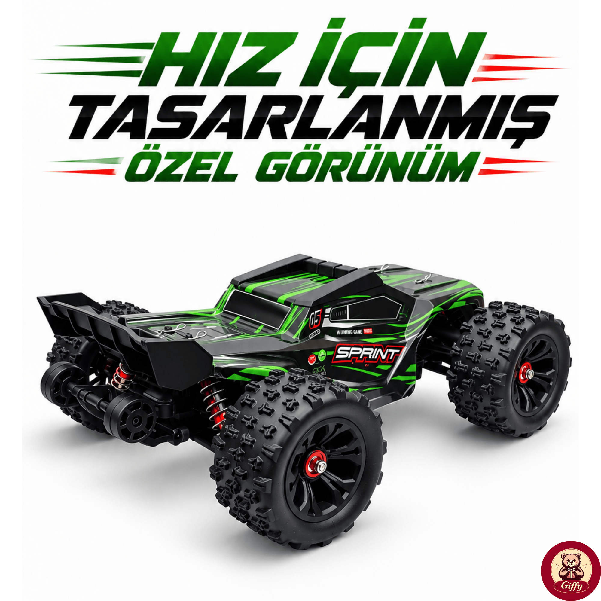 Oyuncak 2.4 GhZ Uzaktan Kumandalı RC Arazi Arabası 40 Km/sa Hız 4x4 Çekiş Metal Şase RC390 Motor Şarjlı Led Işıklı Gaz ve Direksiyon Hassasiyetli (Yeşil)