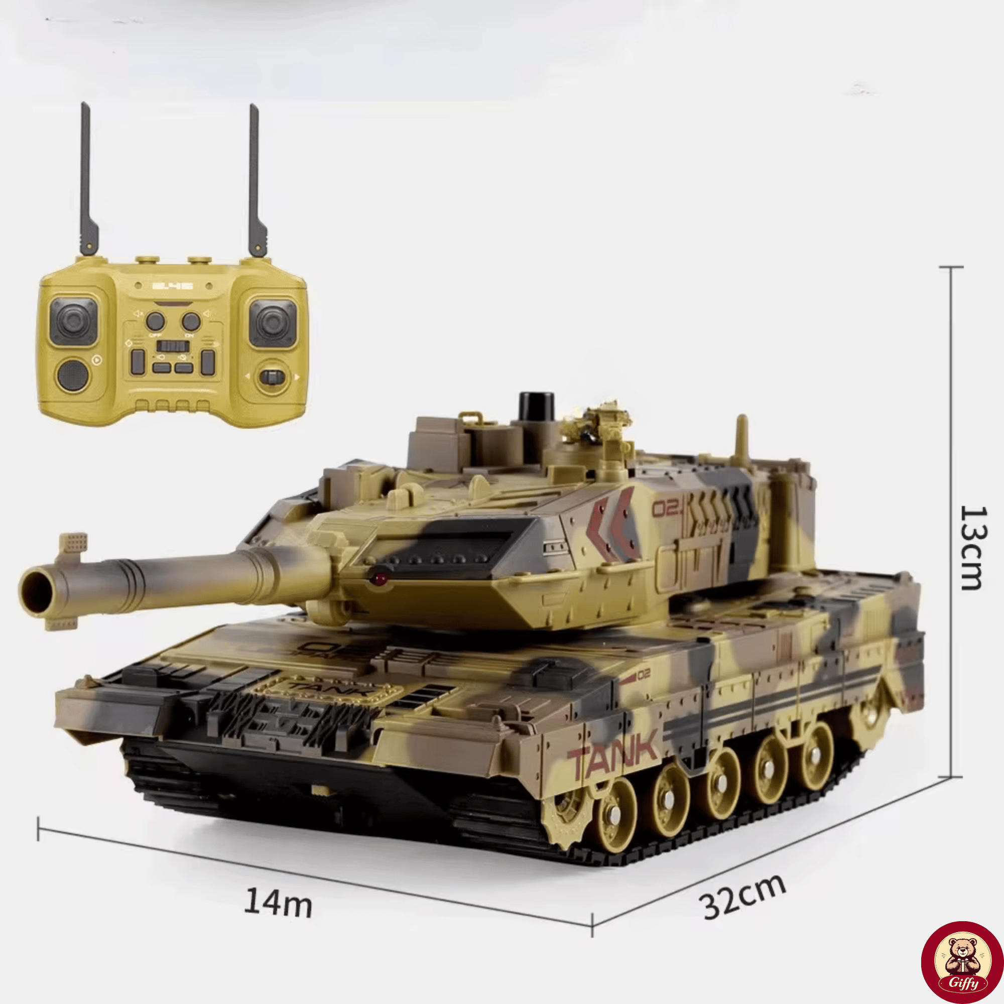 Oyuncak 2.4 Uzaktan Kumandalı Su Bombası Atan Tank Buharlı 1200 Şarjlı Sesli Gövdesi 360° Hareketli Gövde (Sarı)